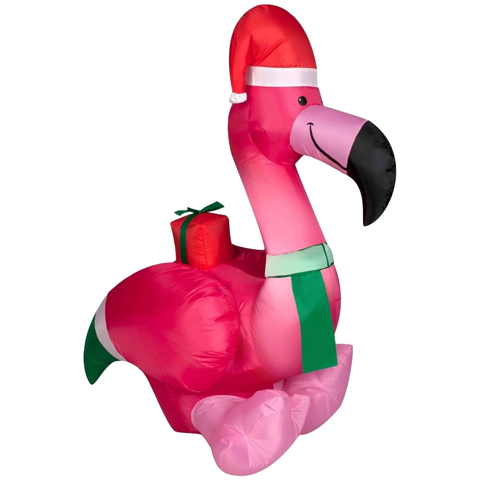 3.5 Foot Festive Flamingo Light Up Christmas Inflatable Lawn Decoration