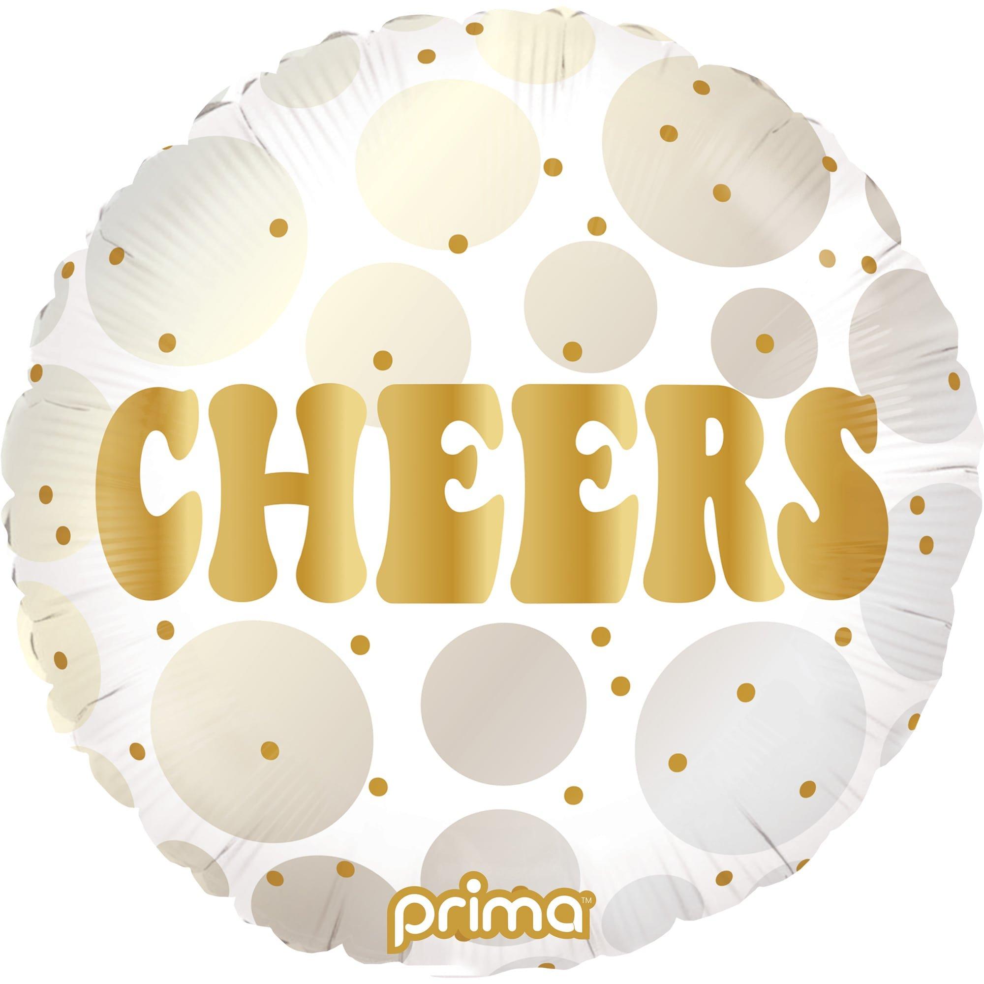 18in Round Cheers Gold and Neutral Dots Foil Balloon
