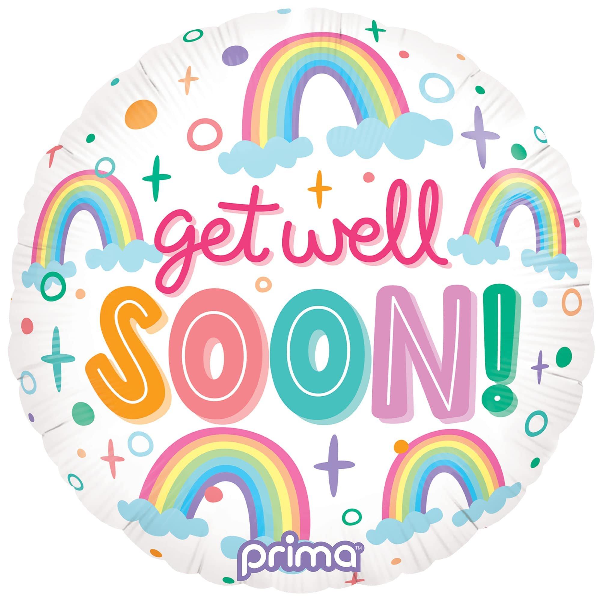 18in Round Get Well Soon Rainbow Foil Balloon
