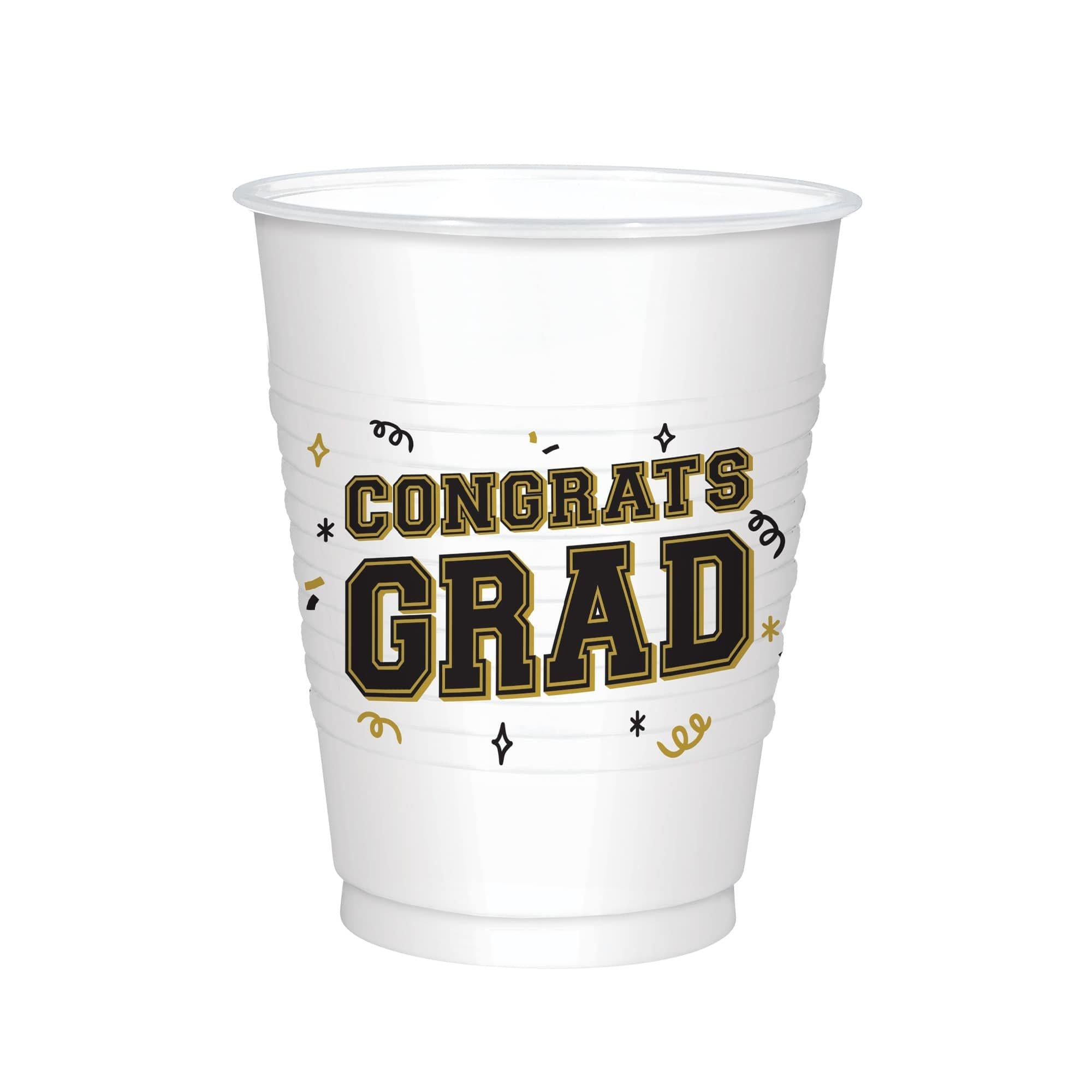 Black Silver and Gold Grad 16 oz Plastic Tumbler, 25ct