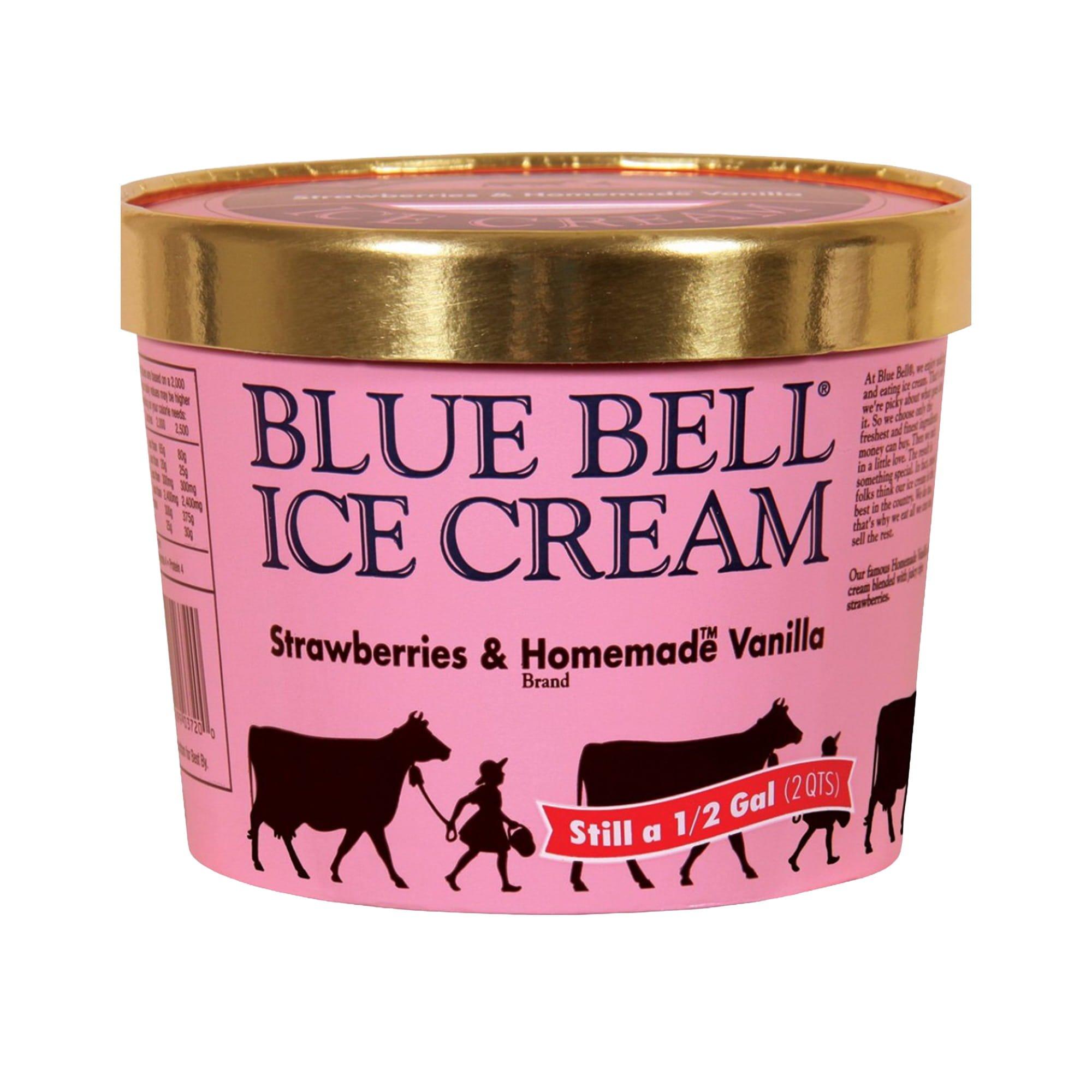 Blue Bell Strawberries & Homemade Vanilla Ice Cream (1/2 gal)