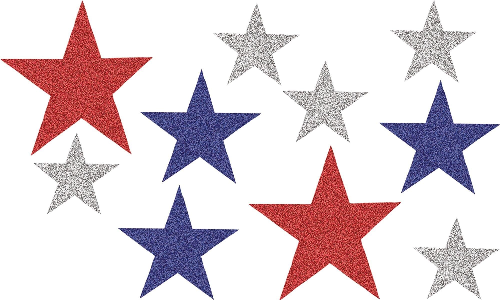 Glitter Patriotic Red, Silver & Blue Star Cutouts 10ct