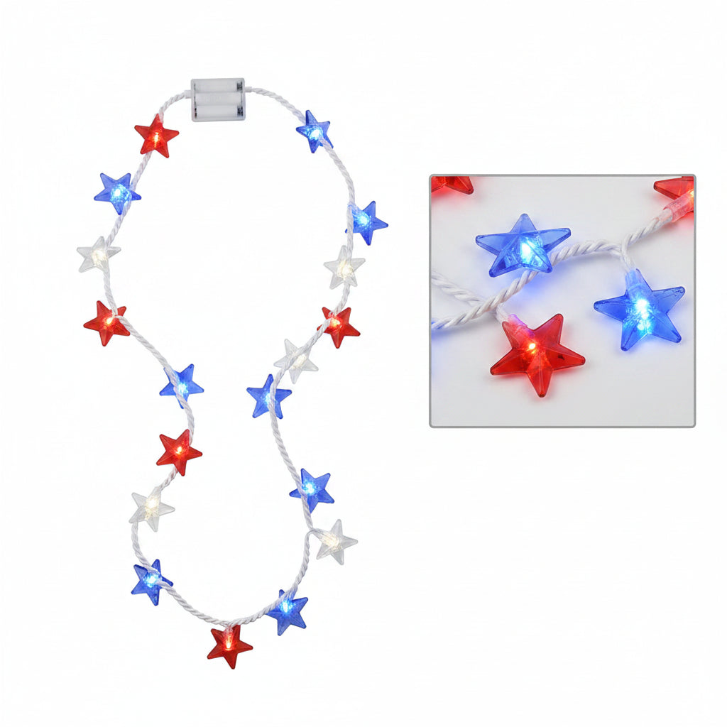 Light-Up LED Patriotic Red, White & Blue Star Necklace