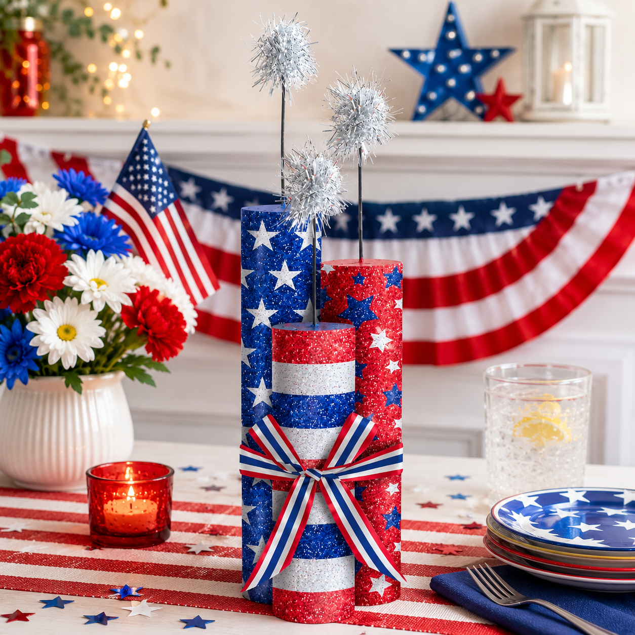 Glitter Patriotic Fireworks Centerpiece