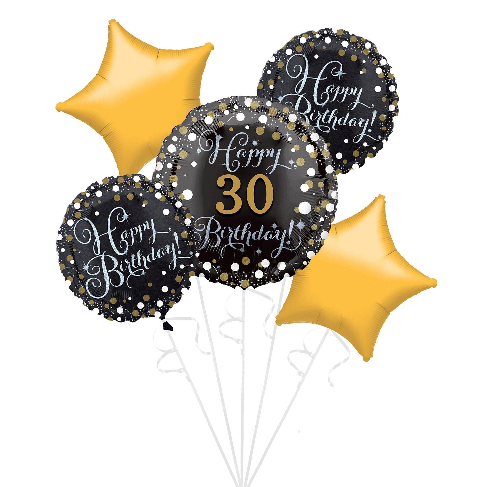 Add-An-Age - Sparkling Celebration Happy Birthday Prismatic Foil Balloon Bouquet, 5pc