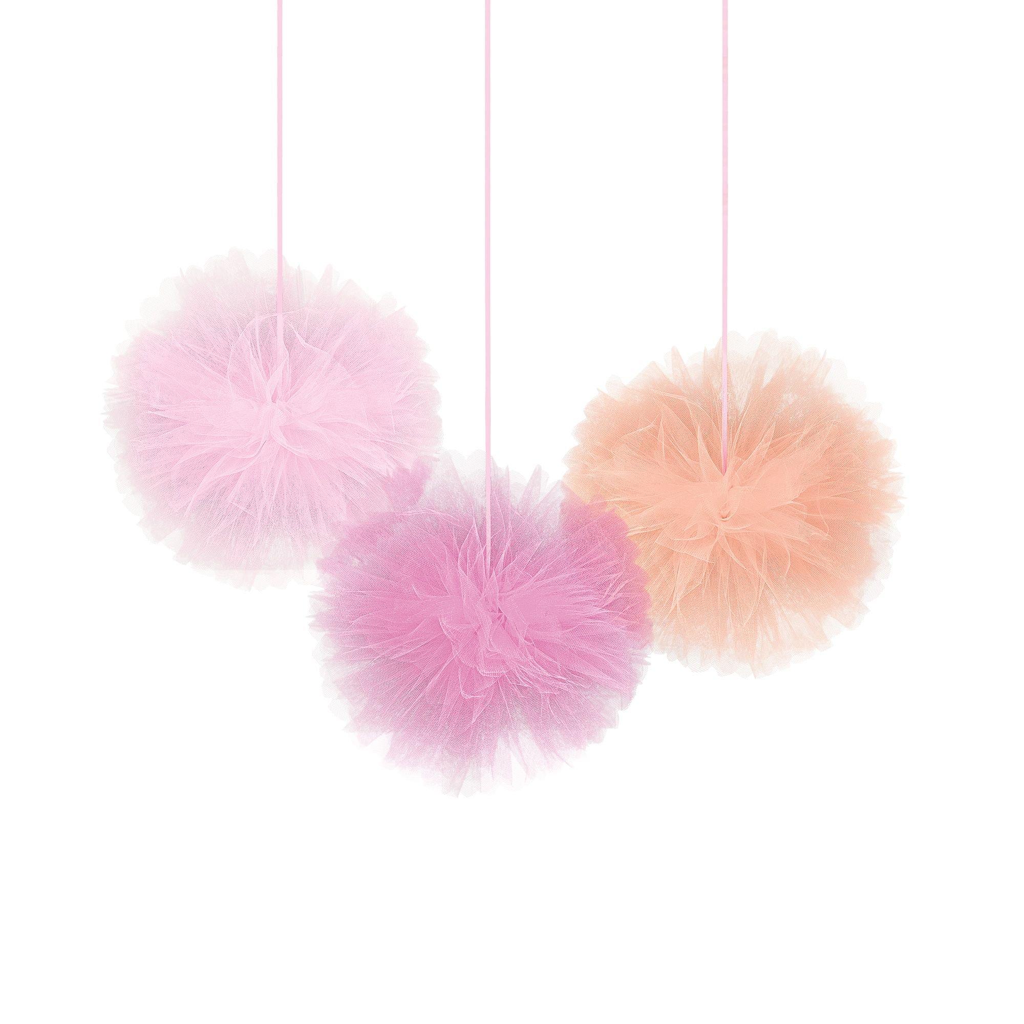 Pink Tulle Tissue Pom-Poms 3ct