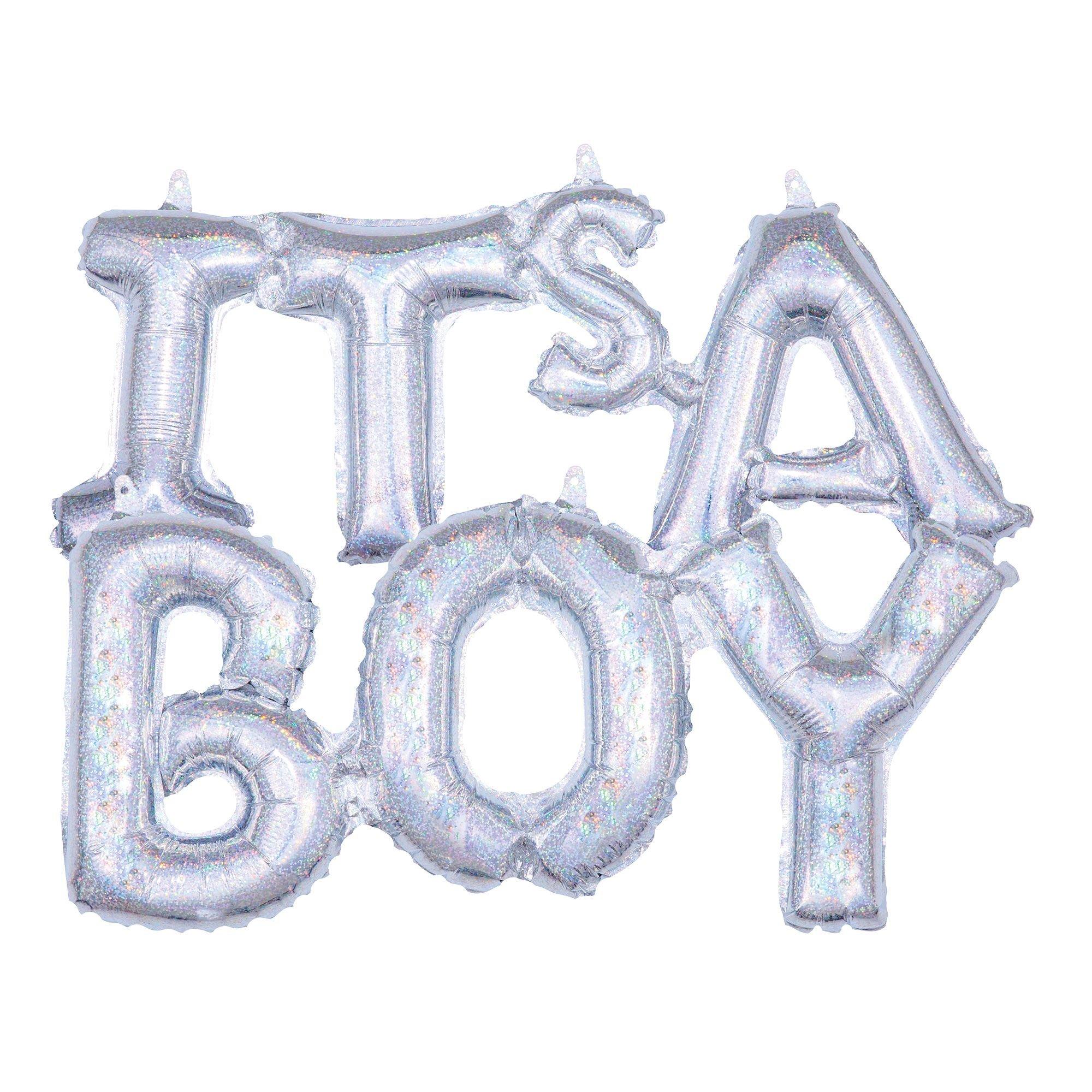 Air-Filled Prismatic Silver It's A Boy Letter Balloon Banners