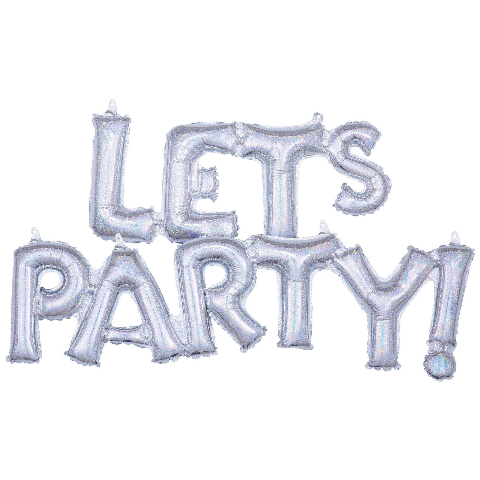 Air-Filled Prismatic Silver Let's Party Cursive Letter Balloon Banners
