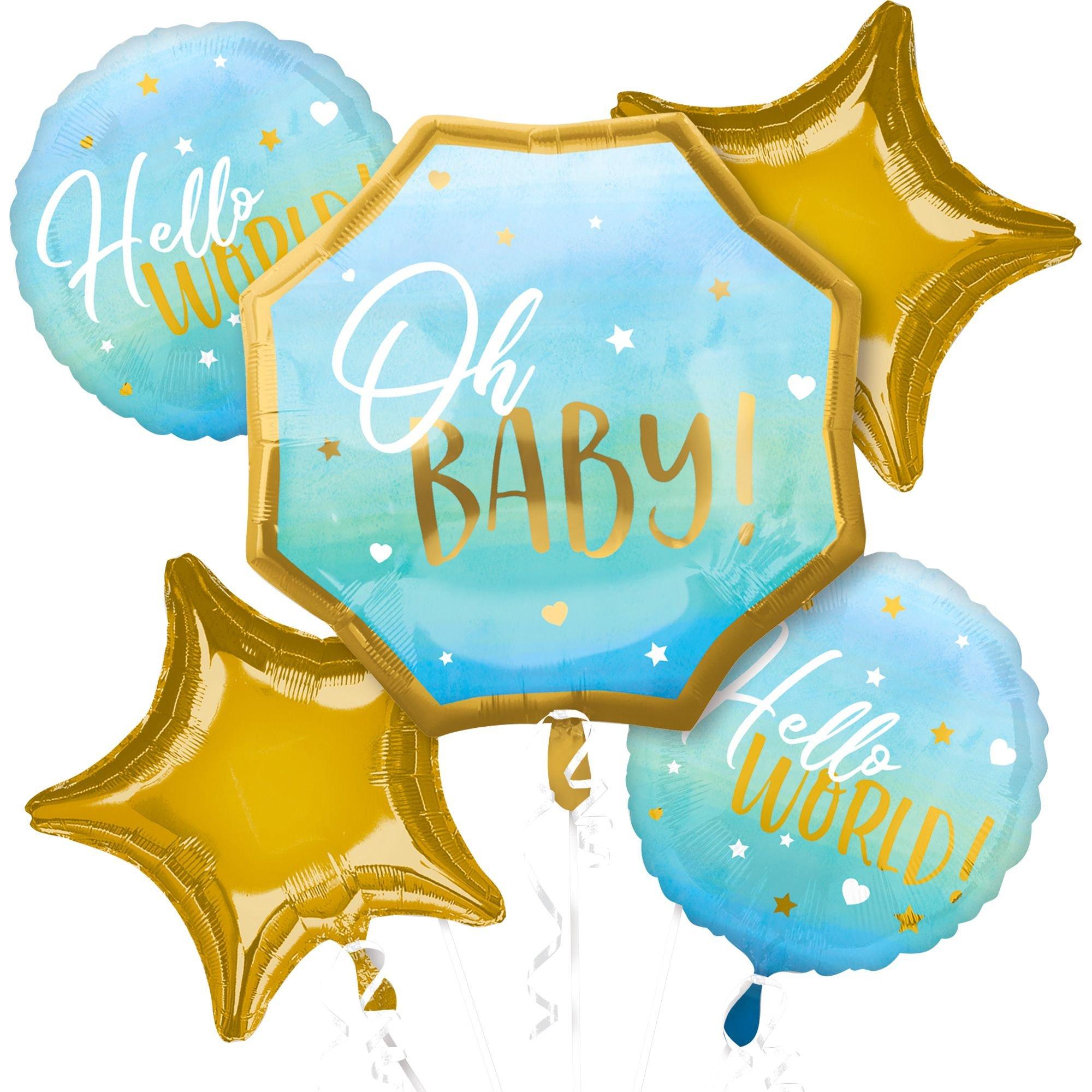 Blue Baby Boy Baby Shower Foil Balloon Bouquet, 5pc