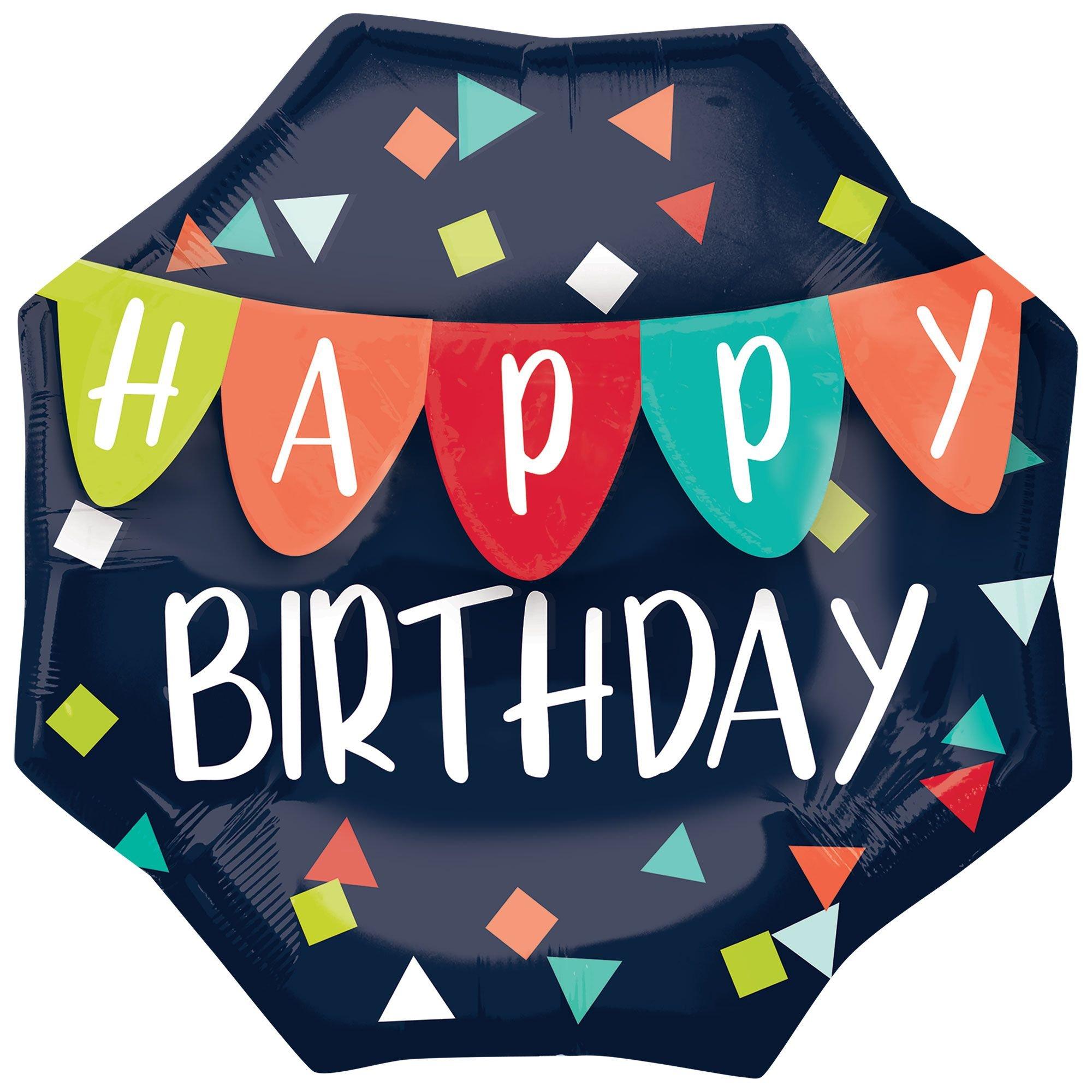 Navy Confetti Happy Birthday Foil Balloon with Banner, 22in