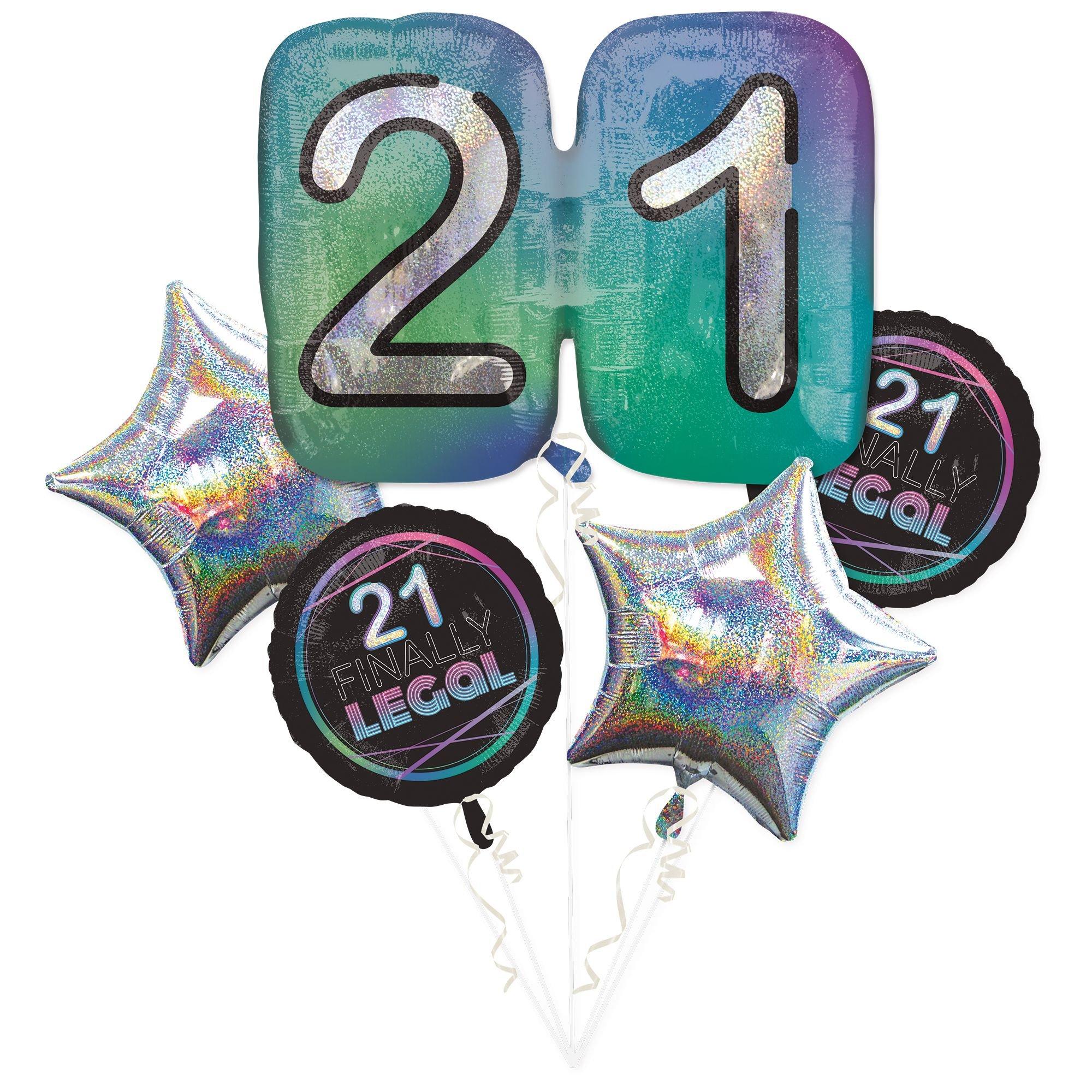 Finally 21 Birthday Foil Balloon Bouquet, 5pc