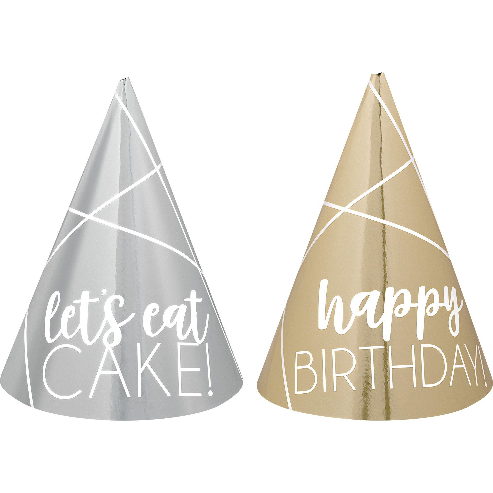 Mini Metallic Gold & Silver Birthday Party Hats 12ct