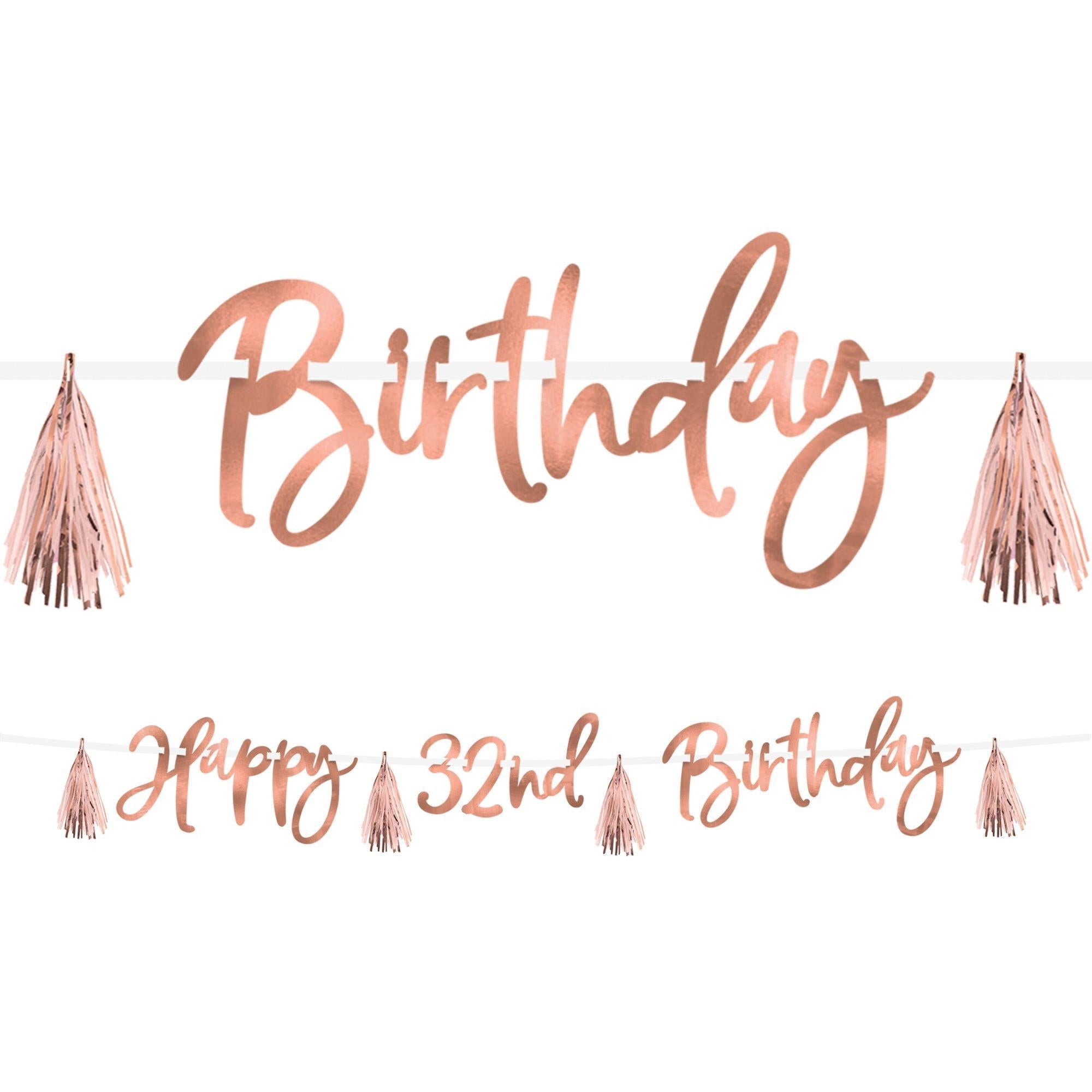 Add-An-Age Metallic Blush Happy Birthday Tassel Banner Kit, 9ft