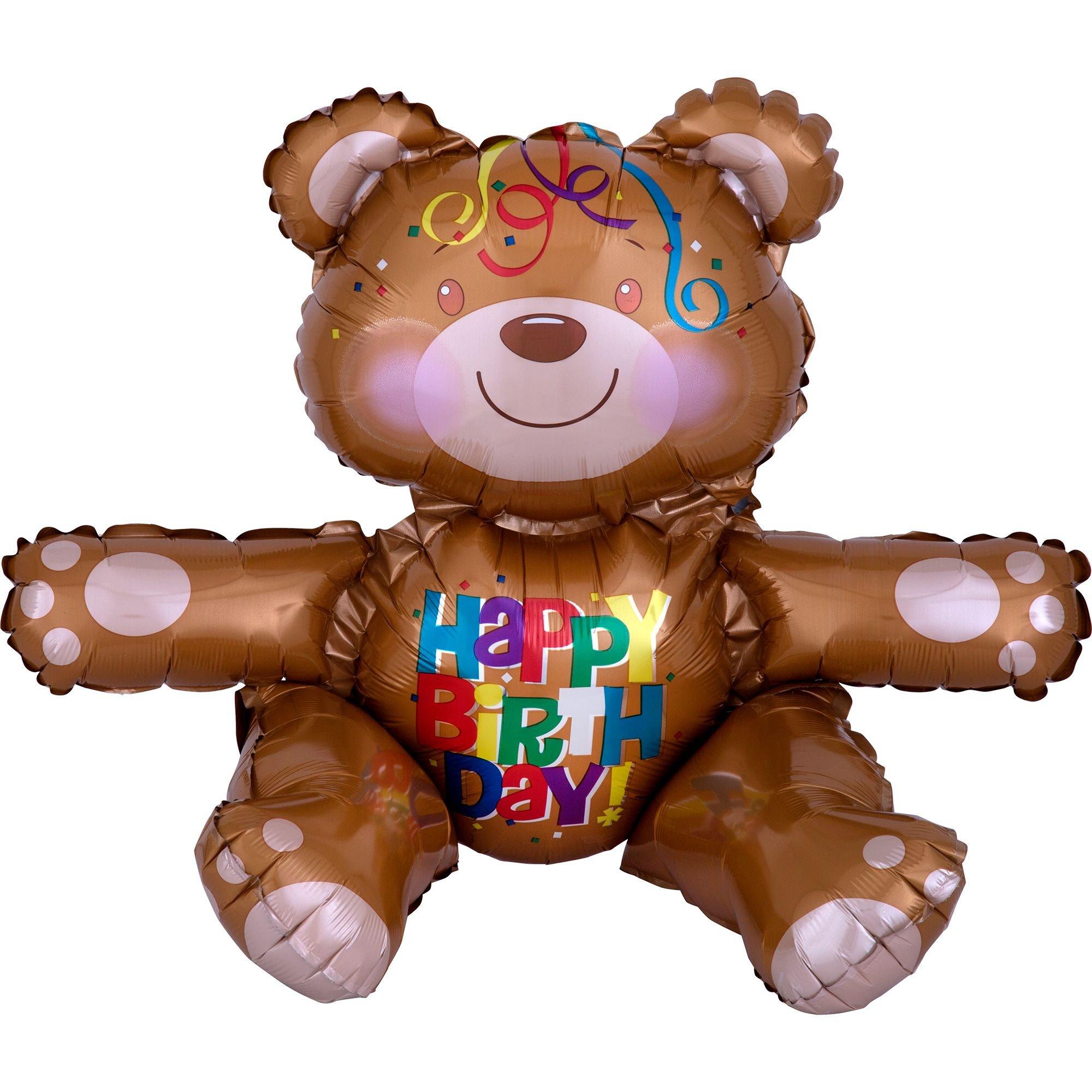 Air-Filled Sitting Birthday Bear Balloon, 15in