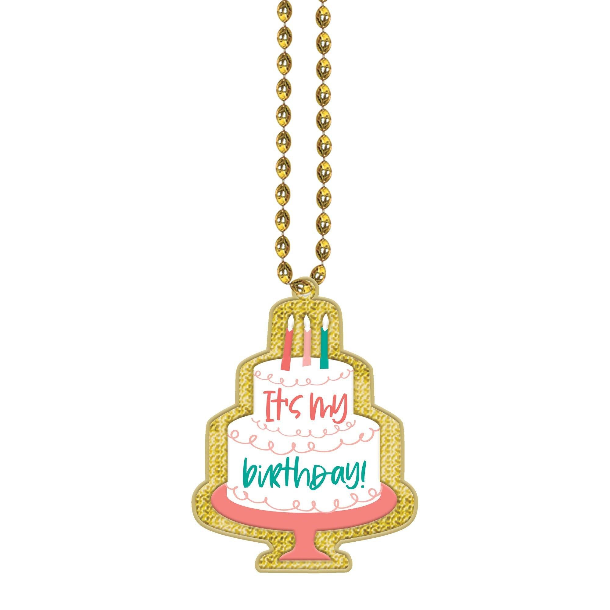 Happy Cake Day Birthday Pendant Bead Necklace