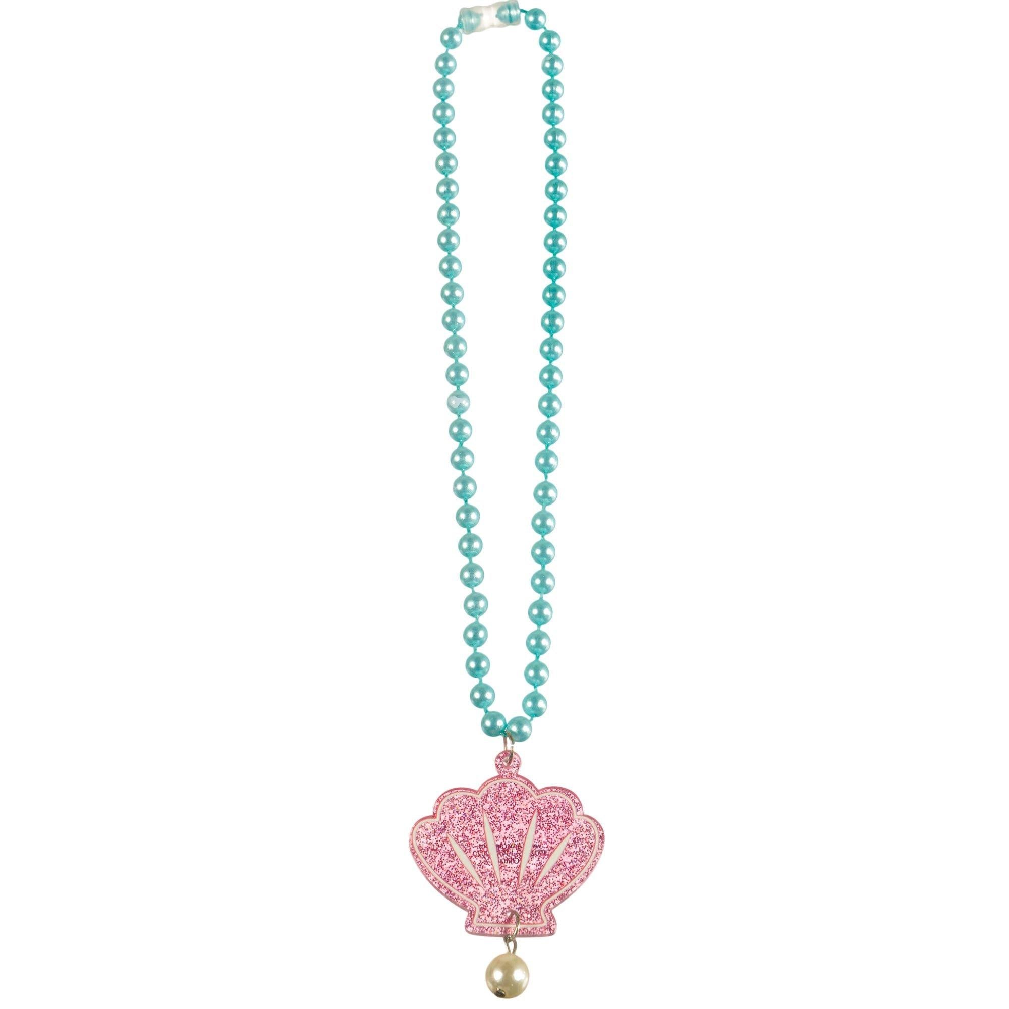 Glitter Shimmering Mermaids Seashell Pendant Plastic Bead Necklace, 17in