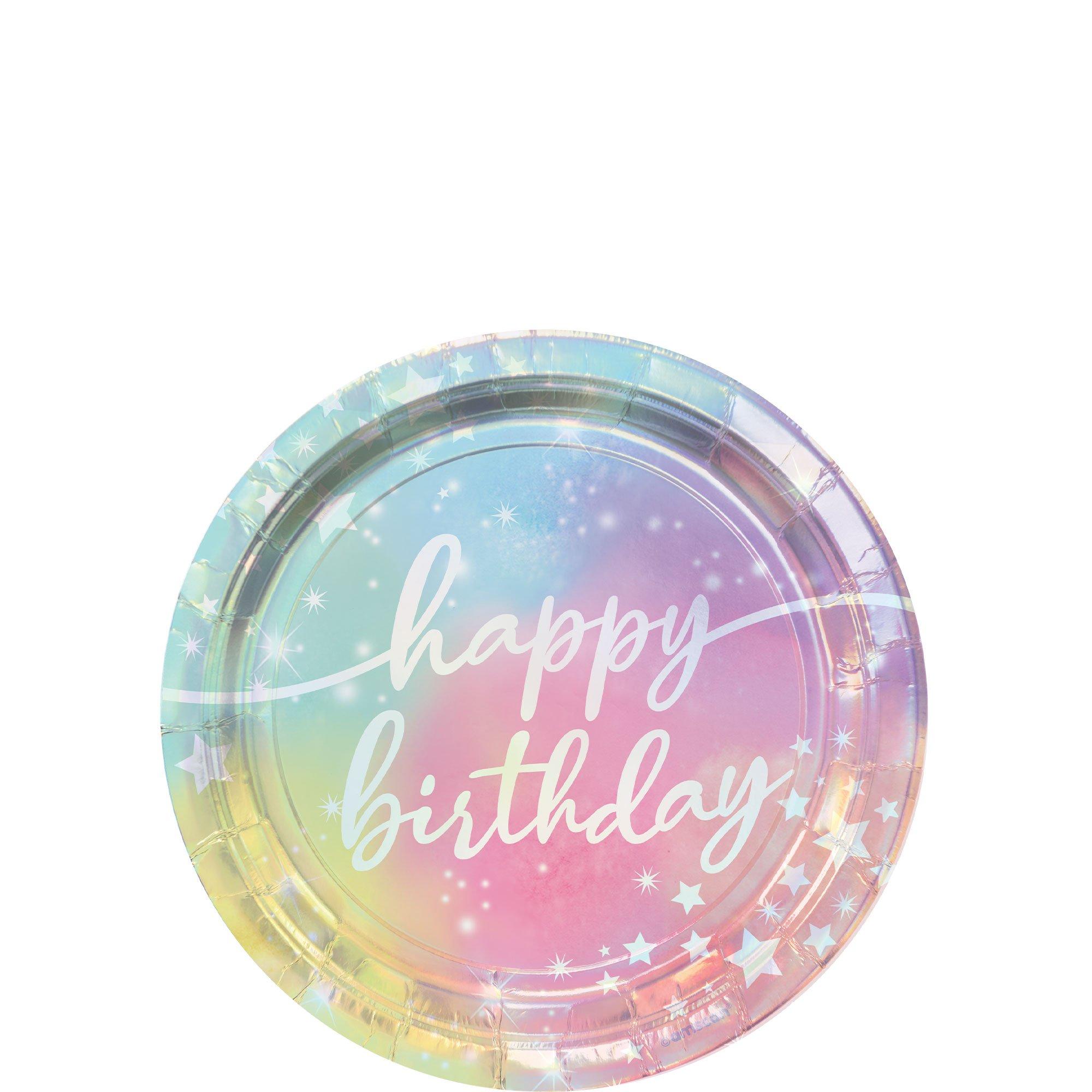Iridescent Luminous Rainbow Birthday Paper Dessert Plates, 7in, 8ct