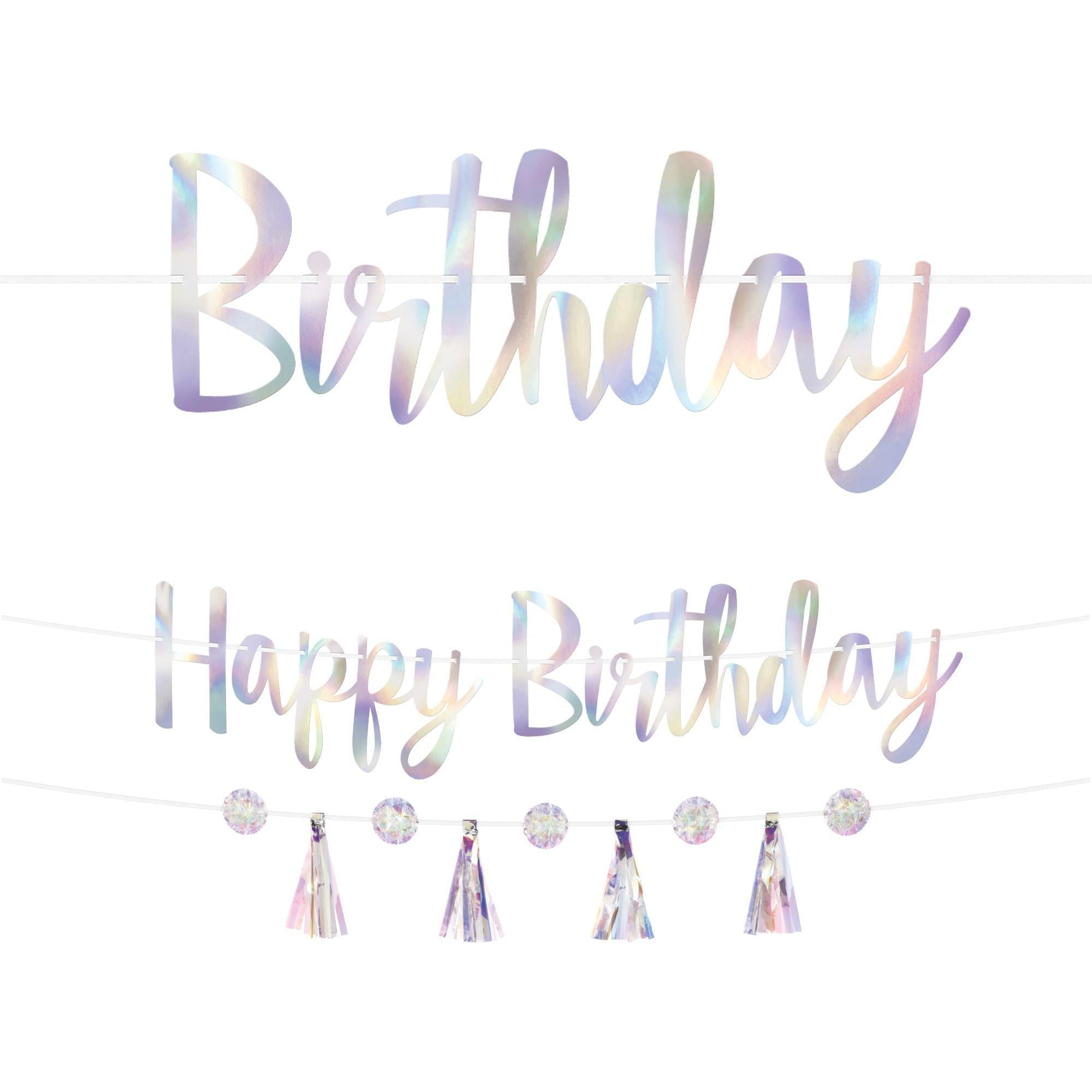 Iridescent Luminous Happy Birthday Banner Set, 2ct