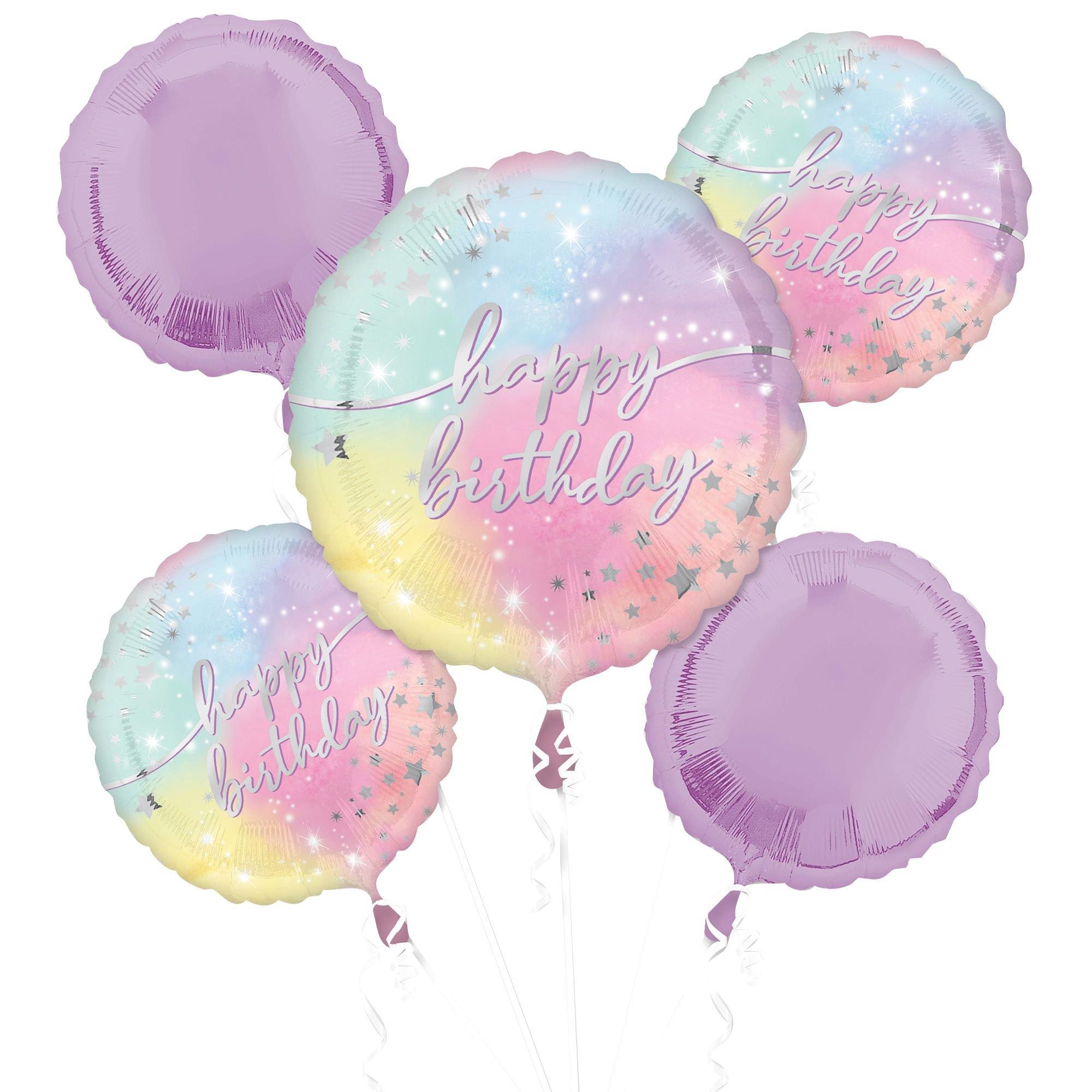 Iridescent Luminous Birthday Foil Balloon Bouquet, 5pc