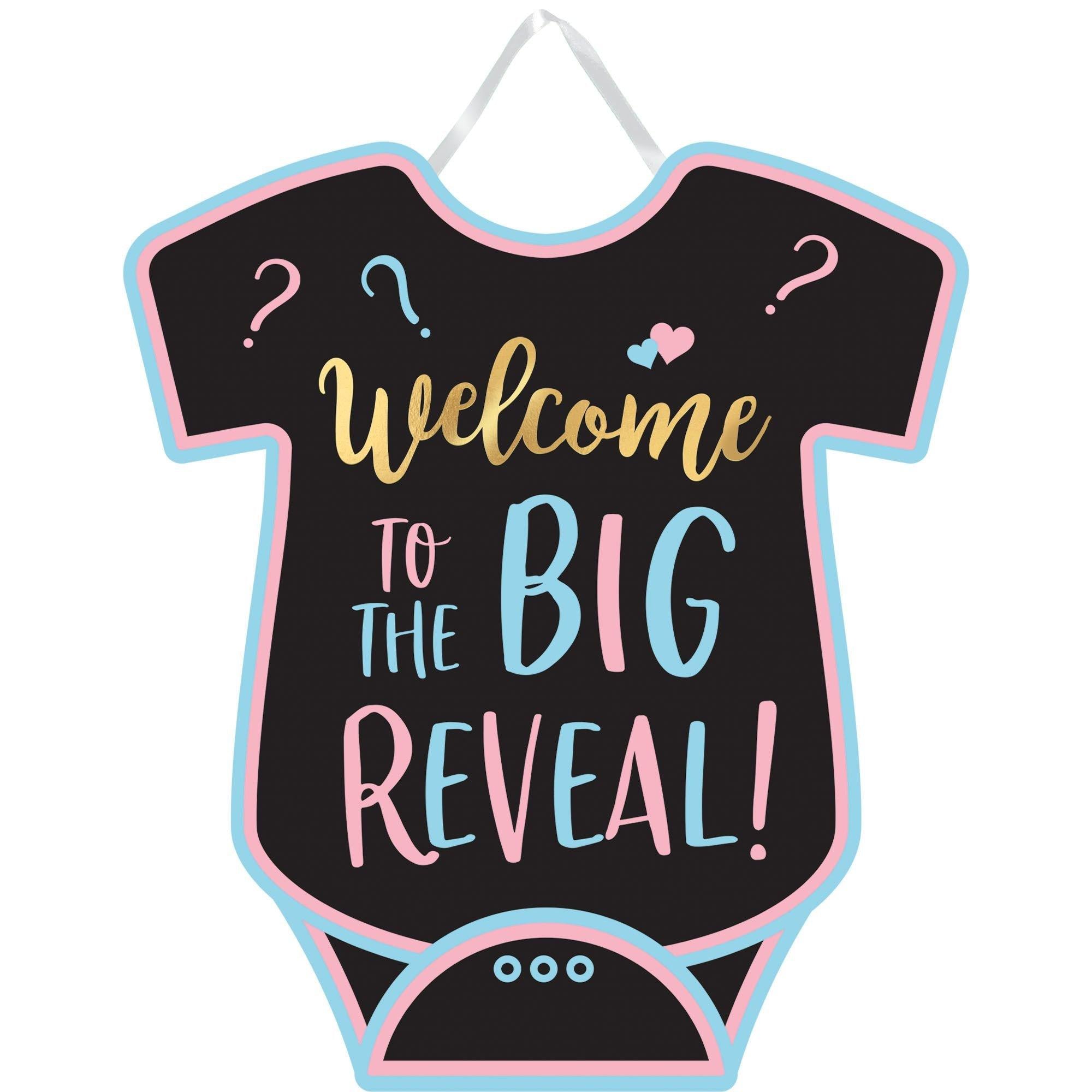 Welcome to the Big Reveal Bodysuit Cardboard Sign, 14.1in x 12.5in