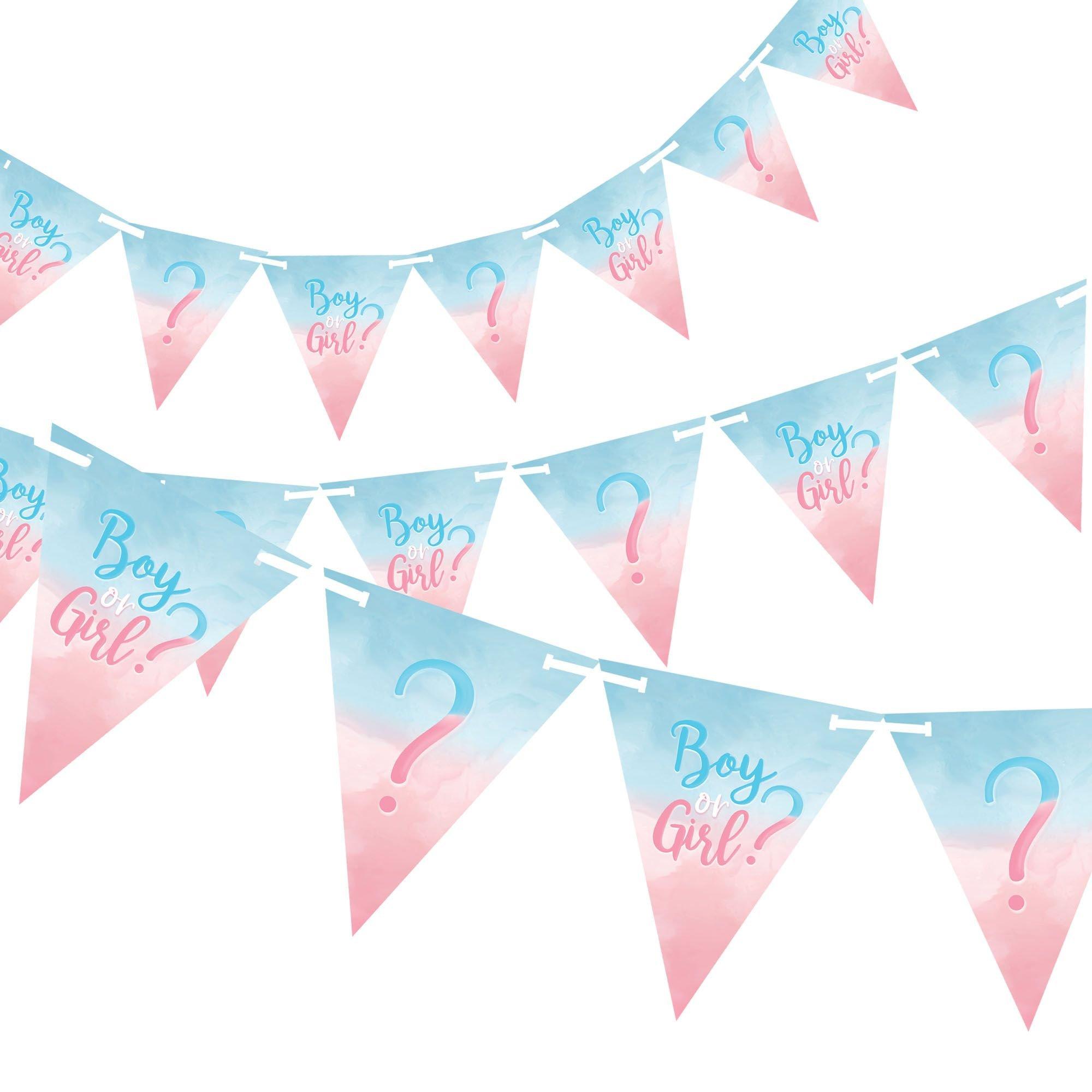 Boy or Girl? Gender Reveal Paper Pennant Banner, 15ft - The Big Reveal