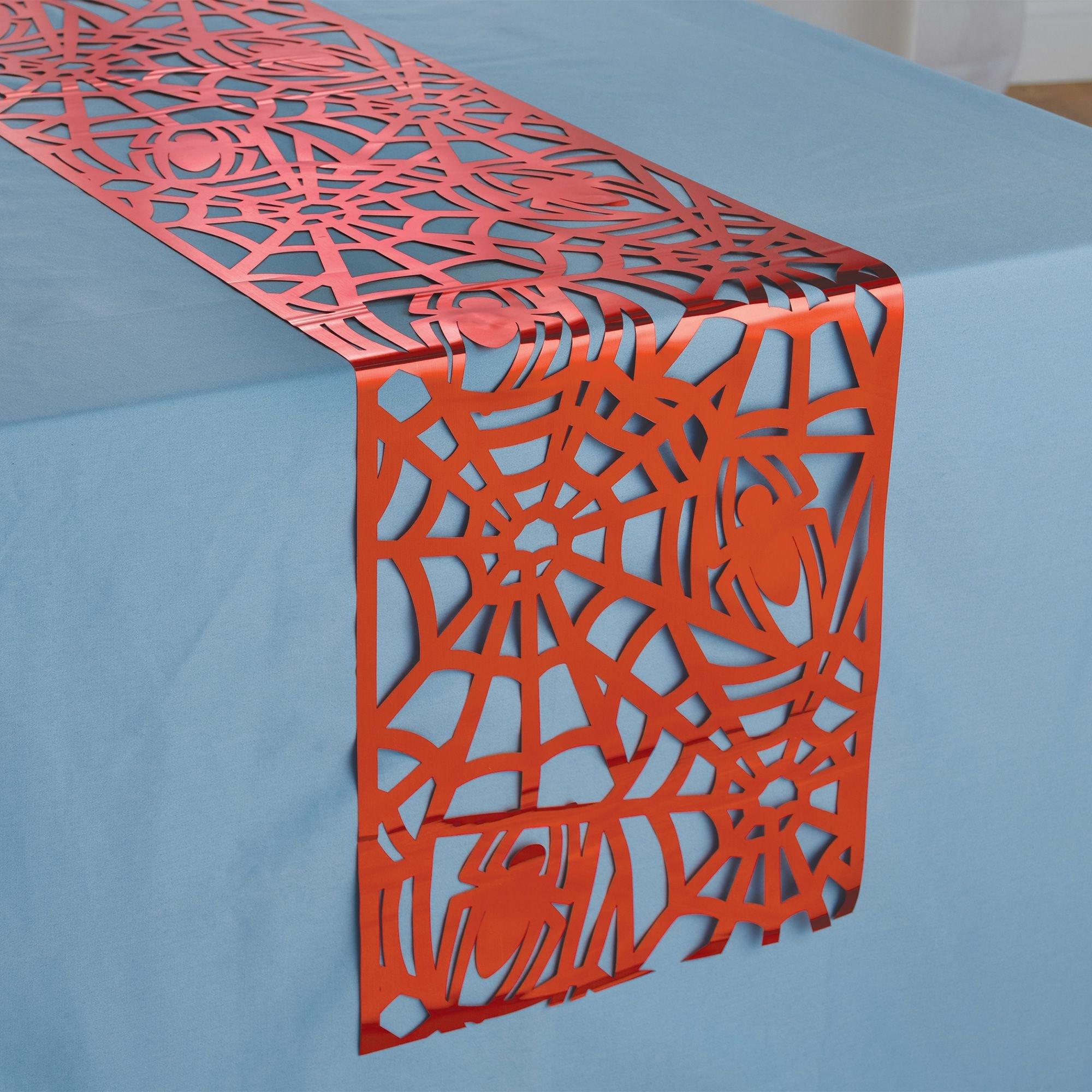 Red Spider & Web Foil Table Runner, 11.4in x 72in - Spider-Man Webbed Wonder
