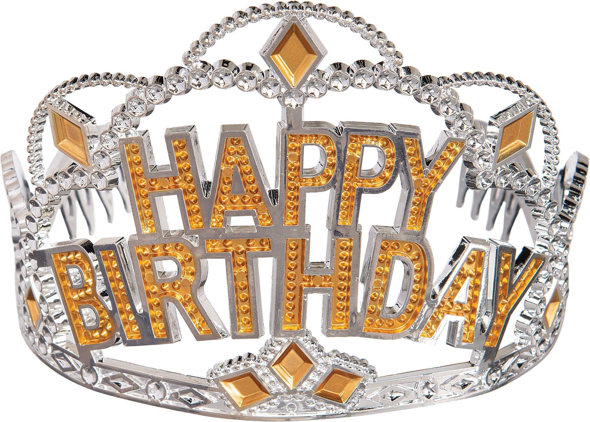 Metallic Gold & Silver Plastic Birthday Tiara, 3.5in x 4.5in