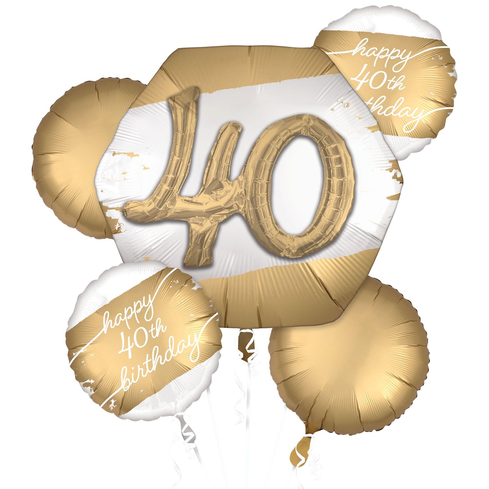 Golden Age 40th Birthday Foil Balloon Bouquet, 5pc