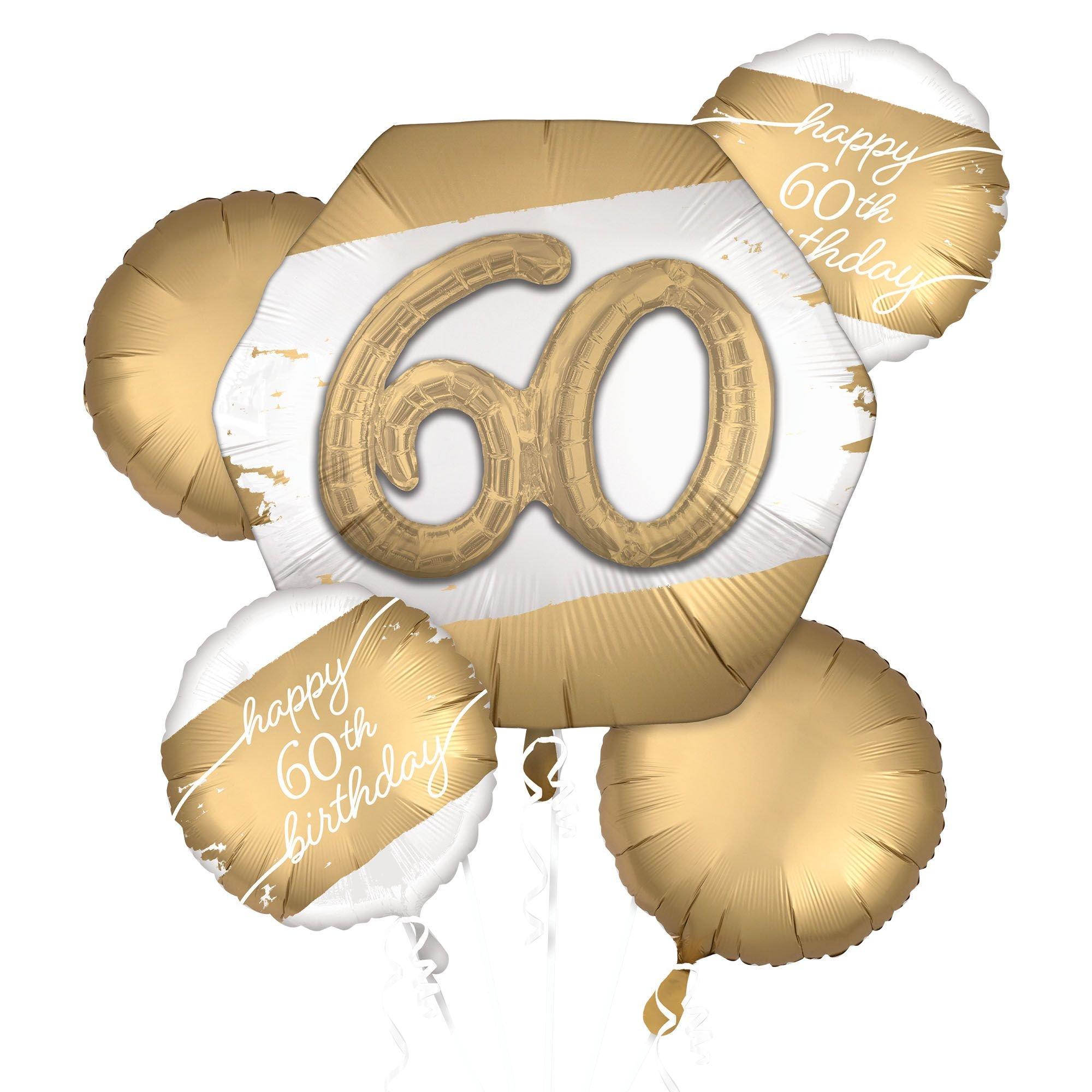 Golden Age 60th Birthday Foil Balloon Bouquet, 5pc