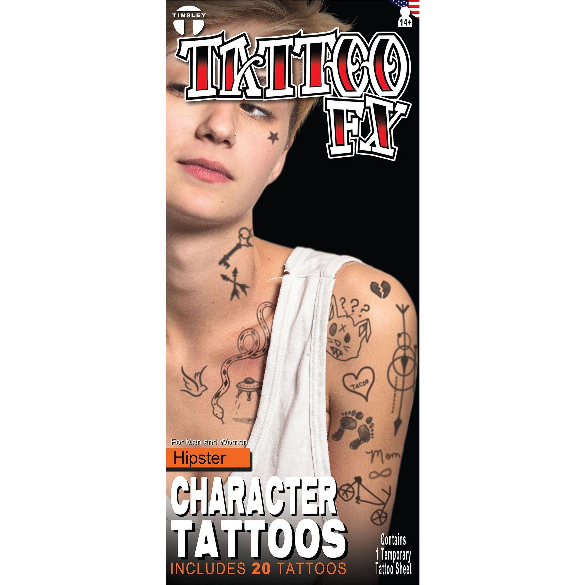 Hipster Character Temporary Tattoos, 20ct - Tinsley Transfers