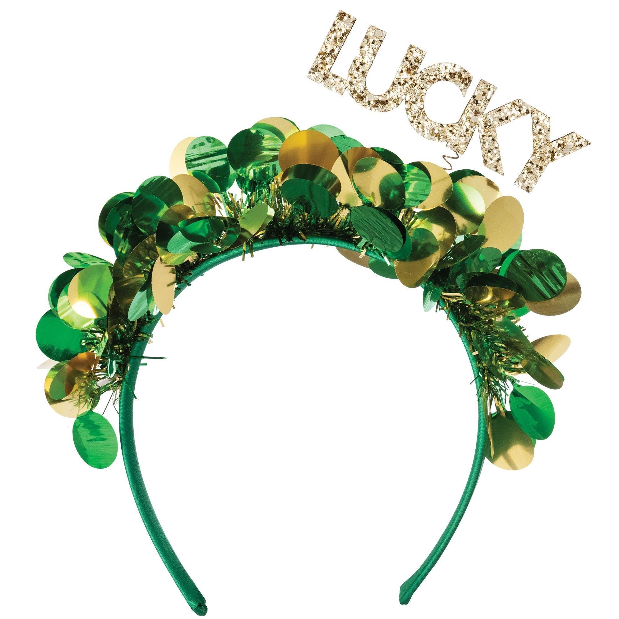 Glitter Lucky St. Patrick's Day Tinsel & Plastic Head Bopper, 6.6in x 6.8in
