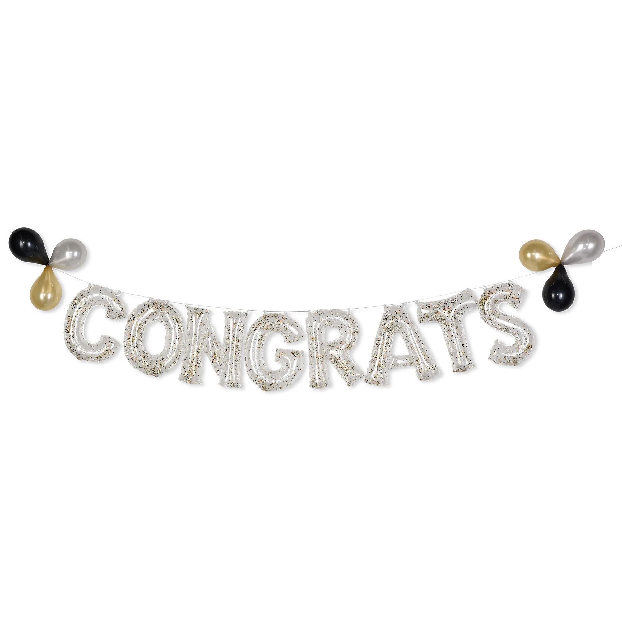 Air-Filled Congrats Gold Confetti Balloon Phrase Banner