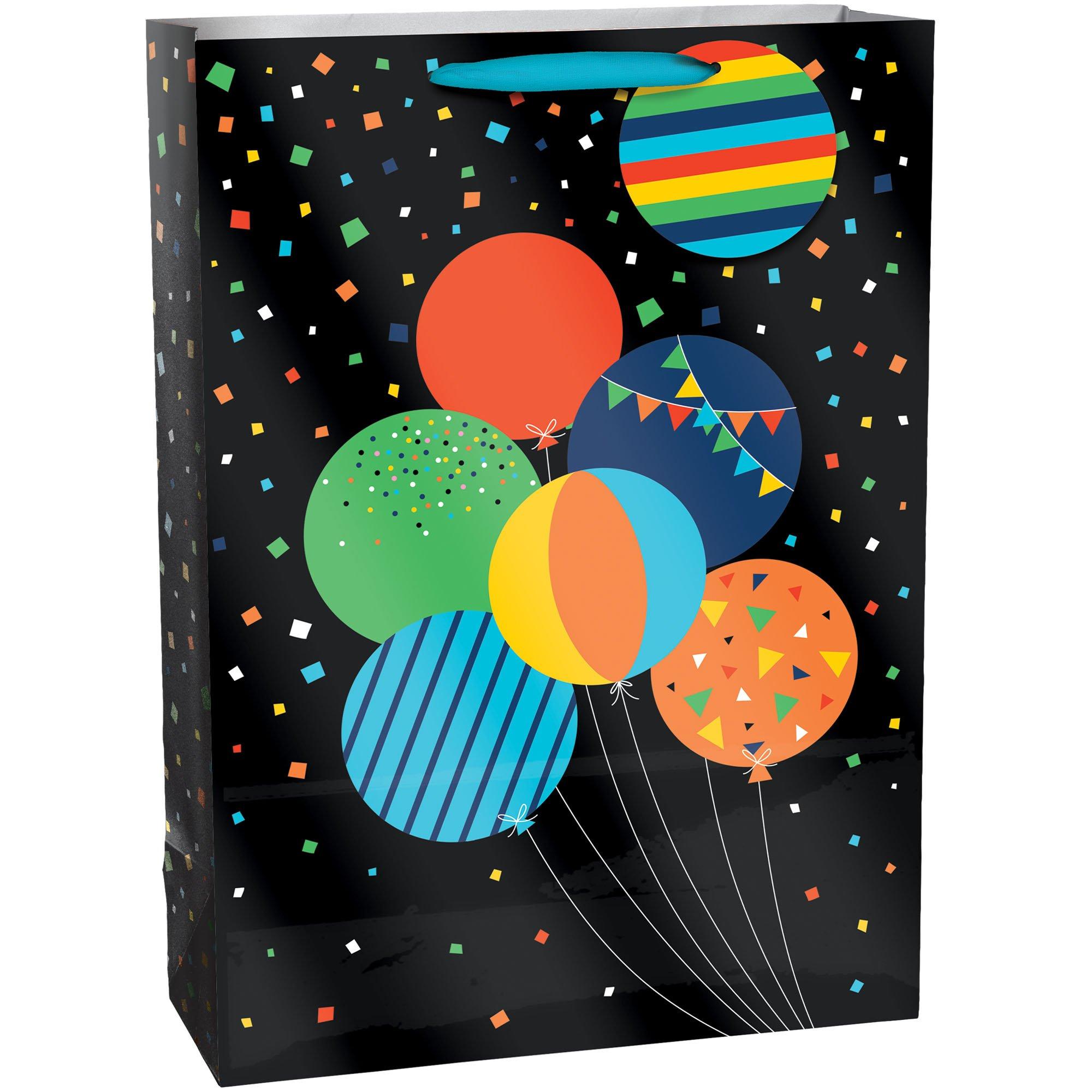 Super Large Night of Balloons Birthday Paper Gift Bag, 16.75in x 23.75