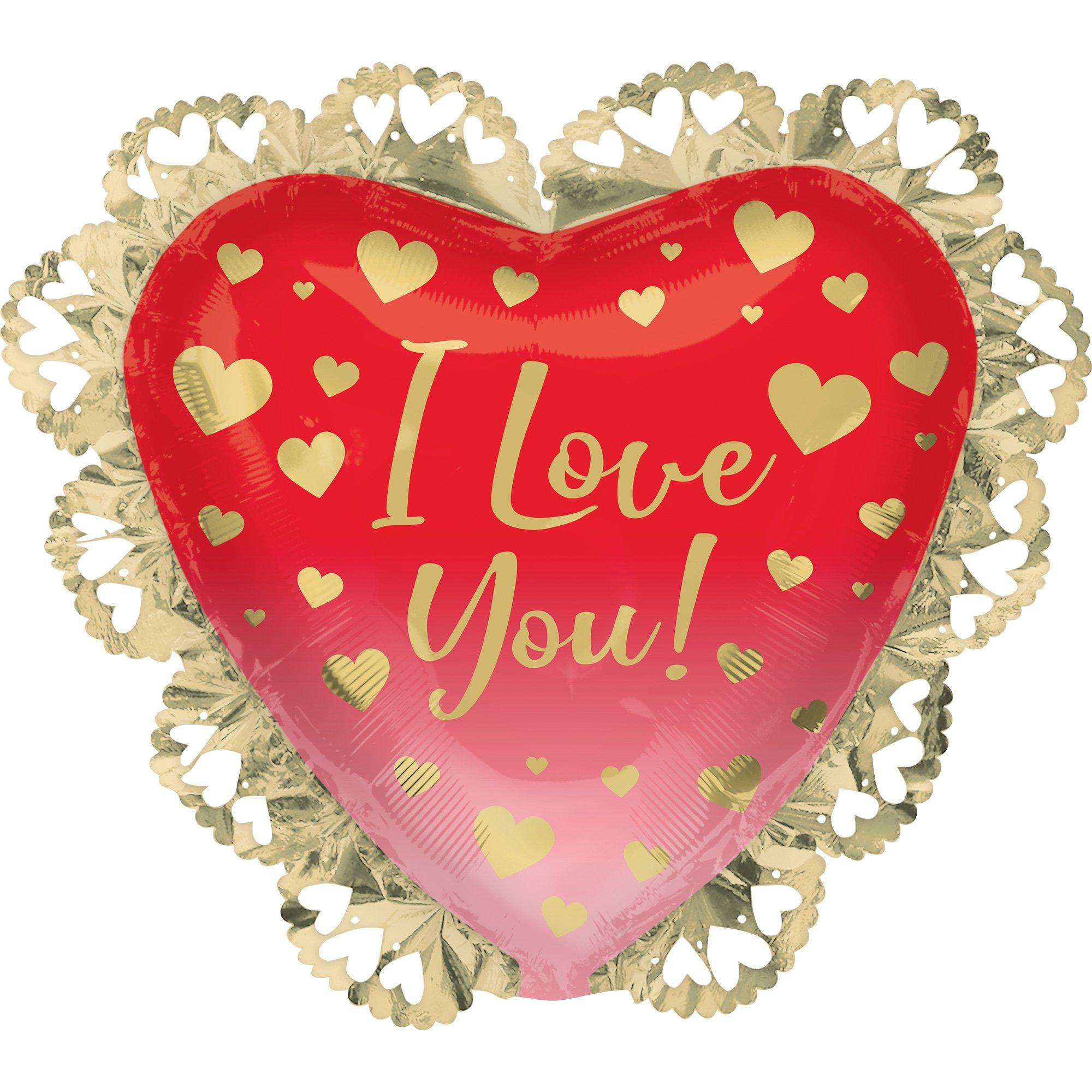 Gold, Pink & Red Ombre I Love You Heart Foil Balloon, 23in x 21in