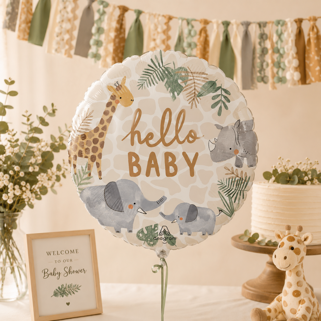 Hello Baby Soft Jungle Round Foil Balloon, 18in