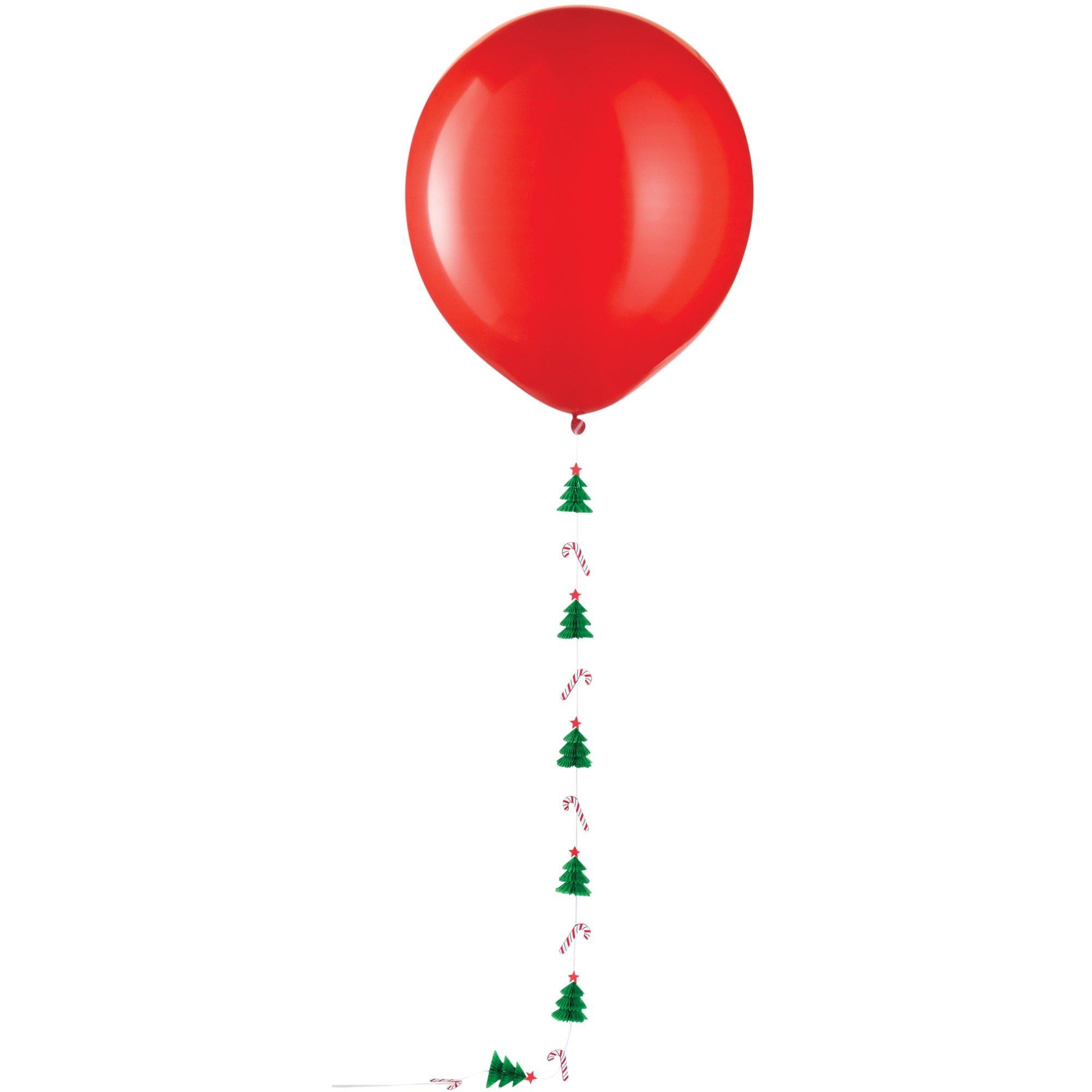 1ct, Red Latex Balloon (24in) with Christmas Tree & Candy Cane Balloon Tail (5.25ft)