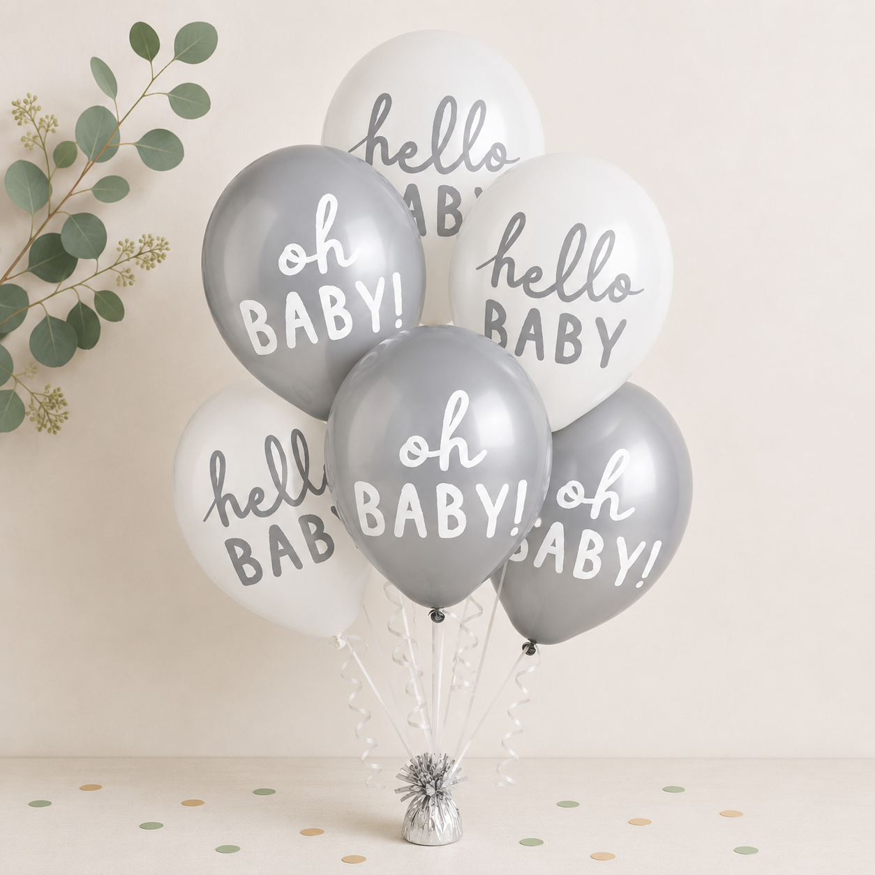 15ct, 12in, Silver & White Soft Jungle Baby Shower Latex Balloons