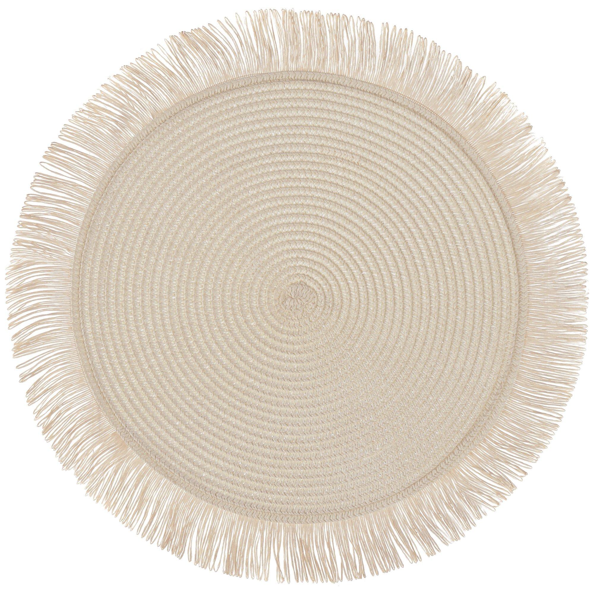 Beige Fringe Round Raffia Placemats, 15in, 4ct