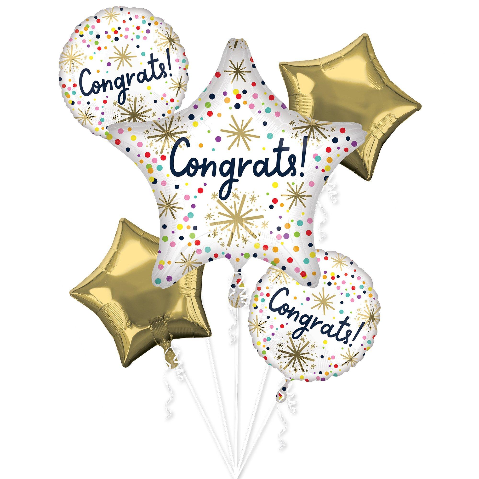 Confetti Sprinkle Congrats Foil Balloon Bouquet, 5pc