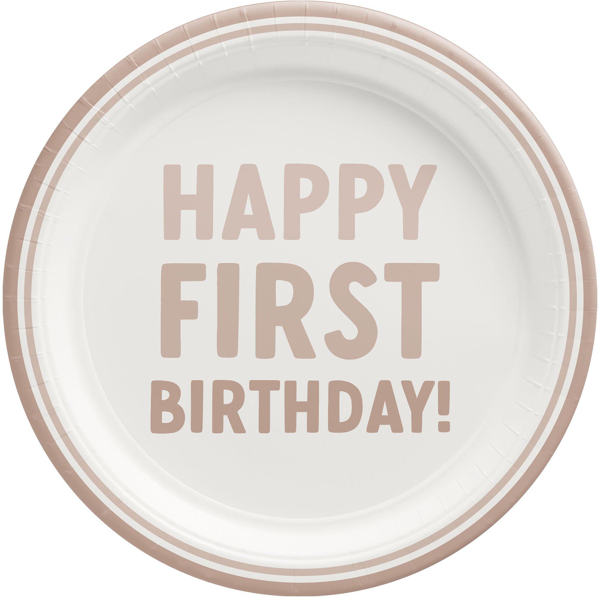 Taupe 1st Birthday Paper Lunch Plates, 9in, 8ct