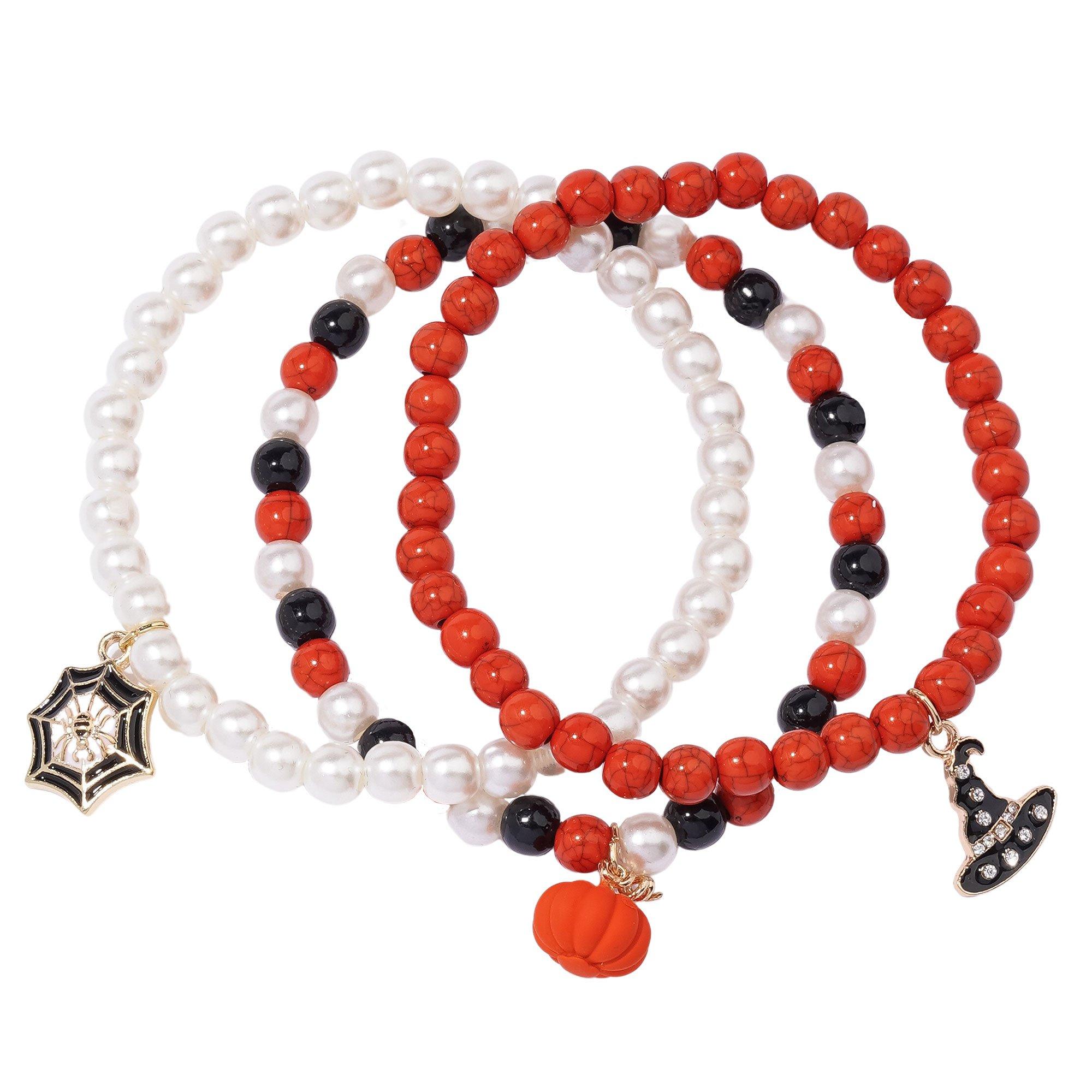 Spider, Pumpkin & Witch Hat Bead Charm Bracelets, 3ct