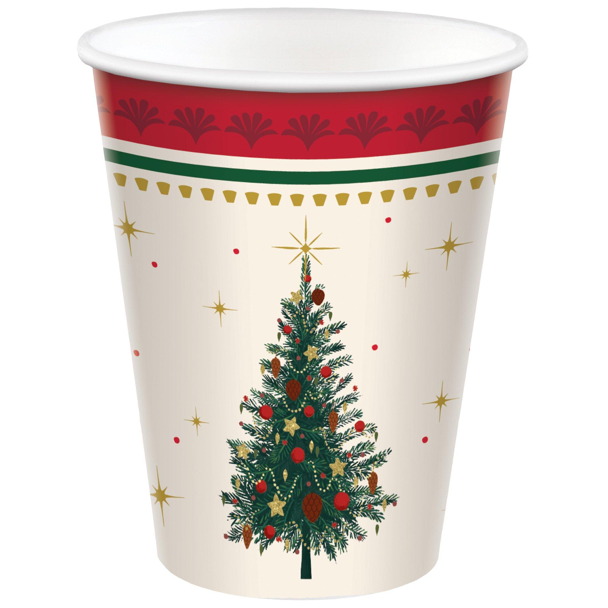 Elegant Evergreen Paper Cups, 9oz, 8ct