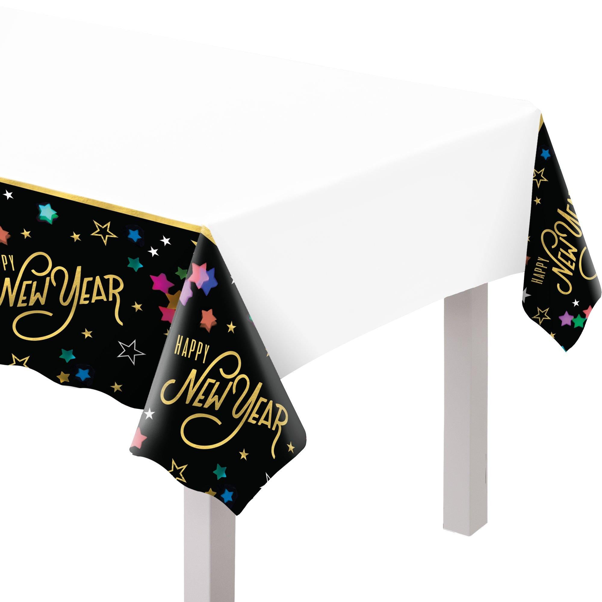 Starlight Happy New Year Plastic Table Cover, 54in x 102in