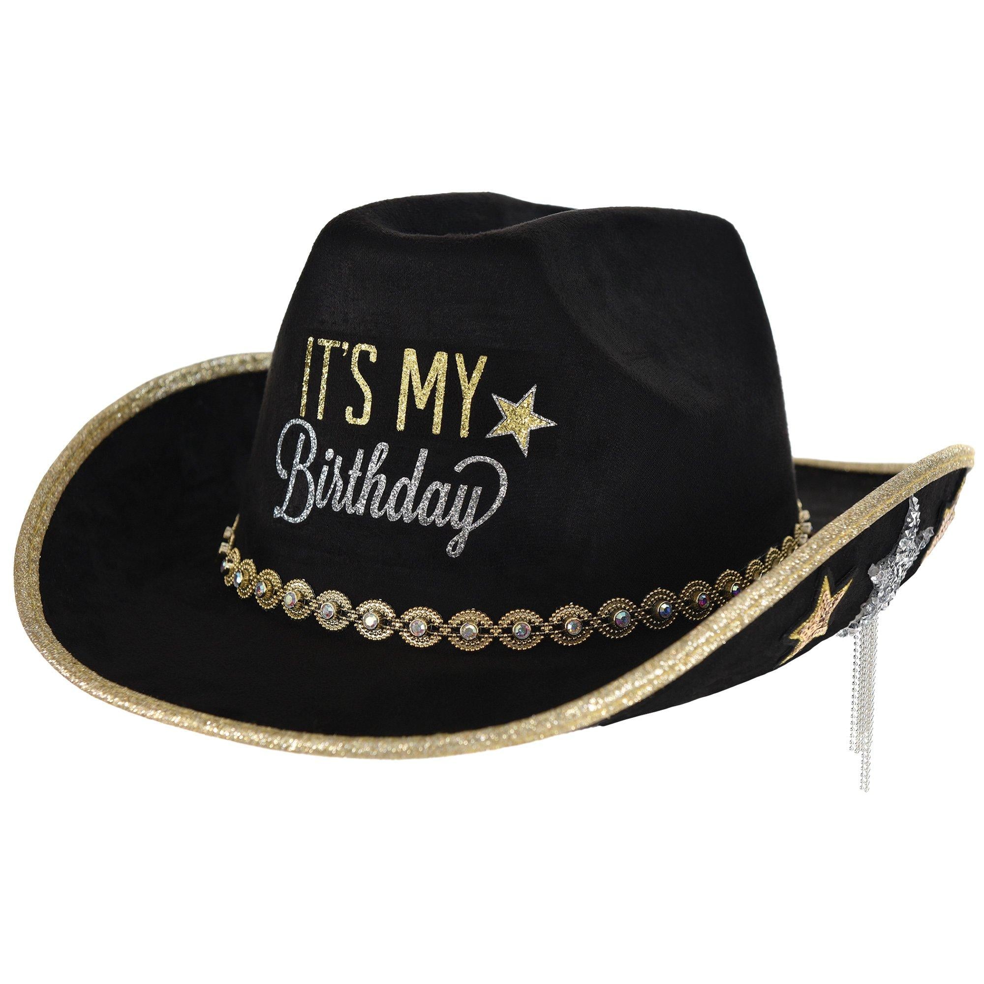 It??s My Birthday Black, Silver & Gold Cowboy Hat, 1pc