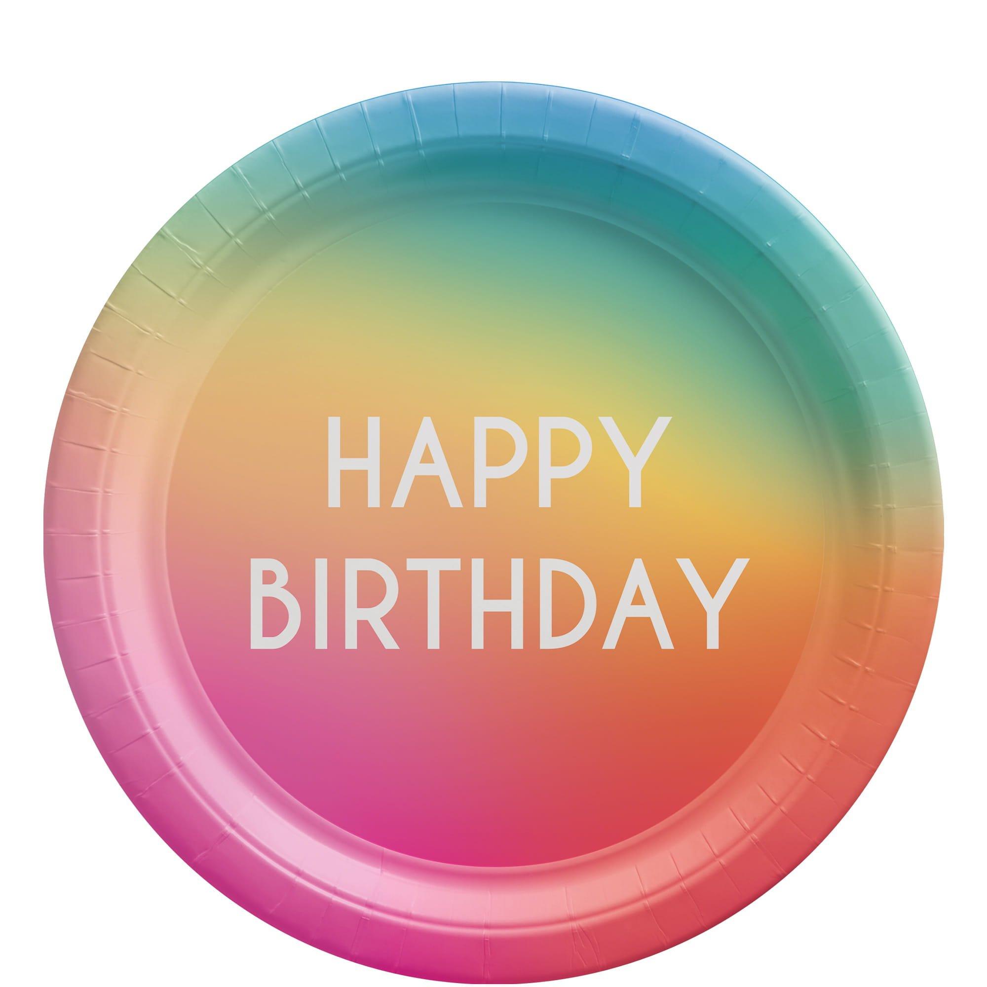 Rainbow Ombre Happy Birthday Lunch Plates, 9in, 8ct
