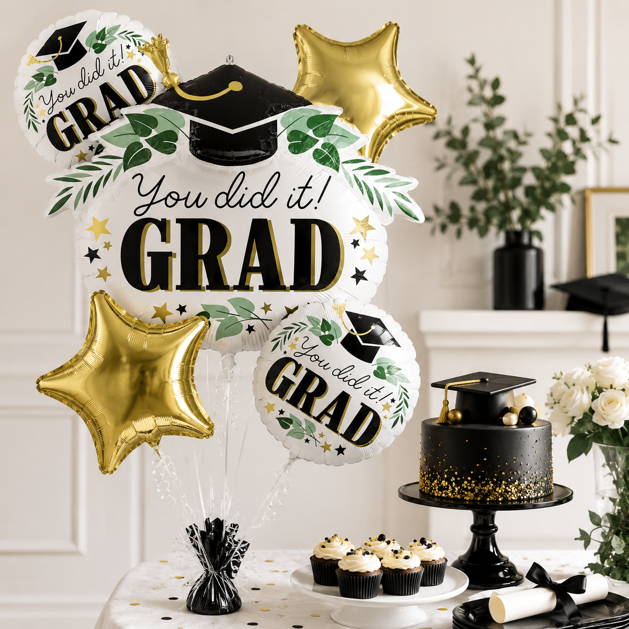 Satin Ivy & Stars You Did It Grad Foil Balloon Bouquet, 5pc