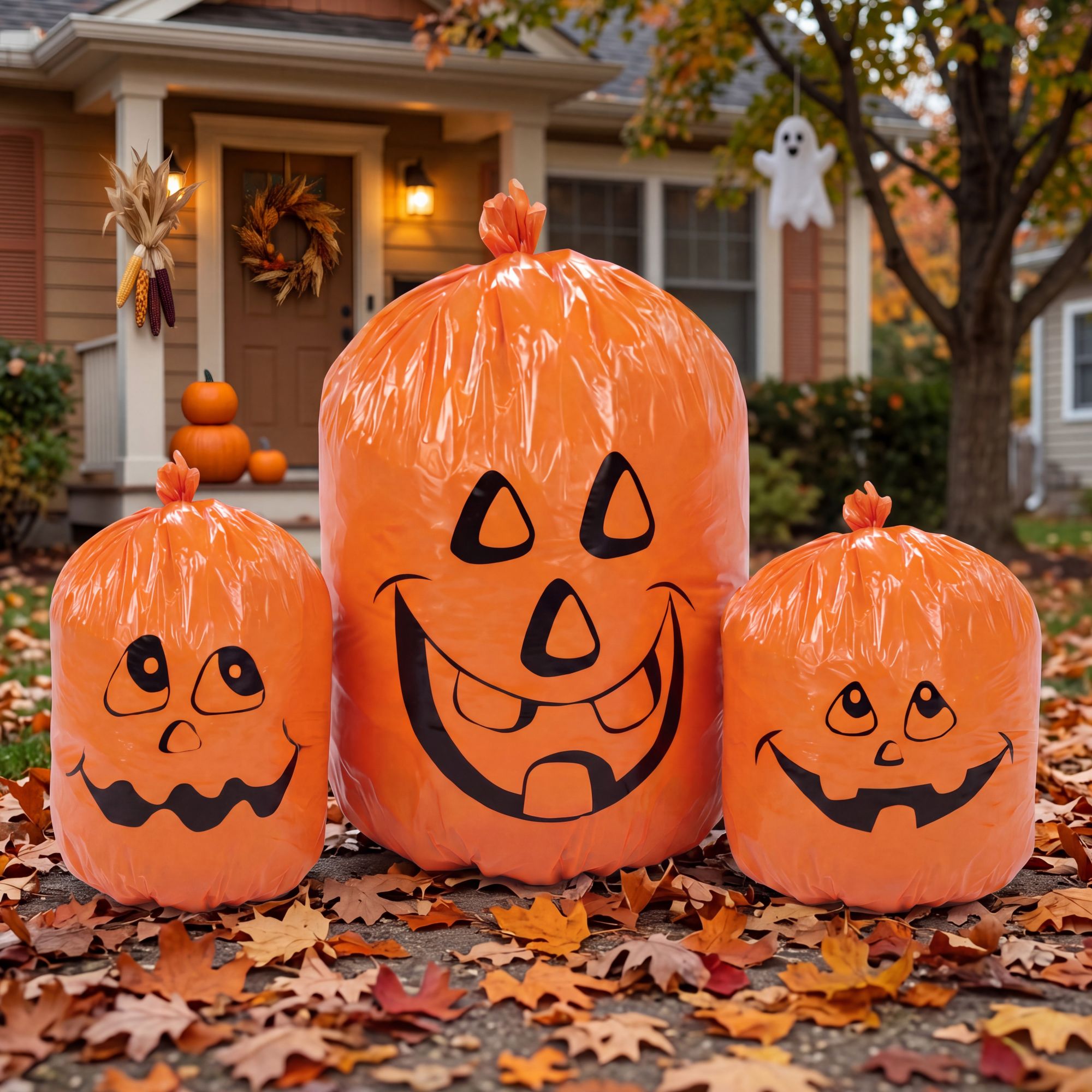 Silly Pumpkin Face Fillable Leaf Bags