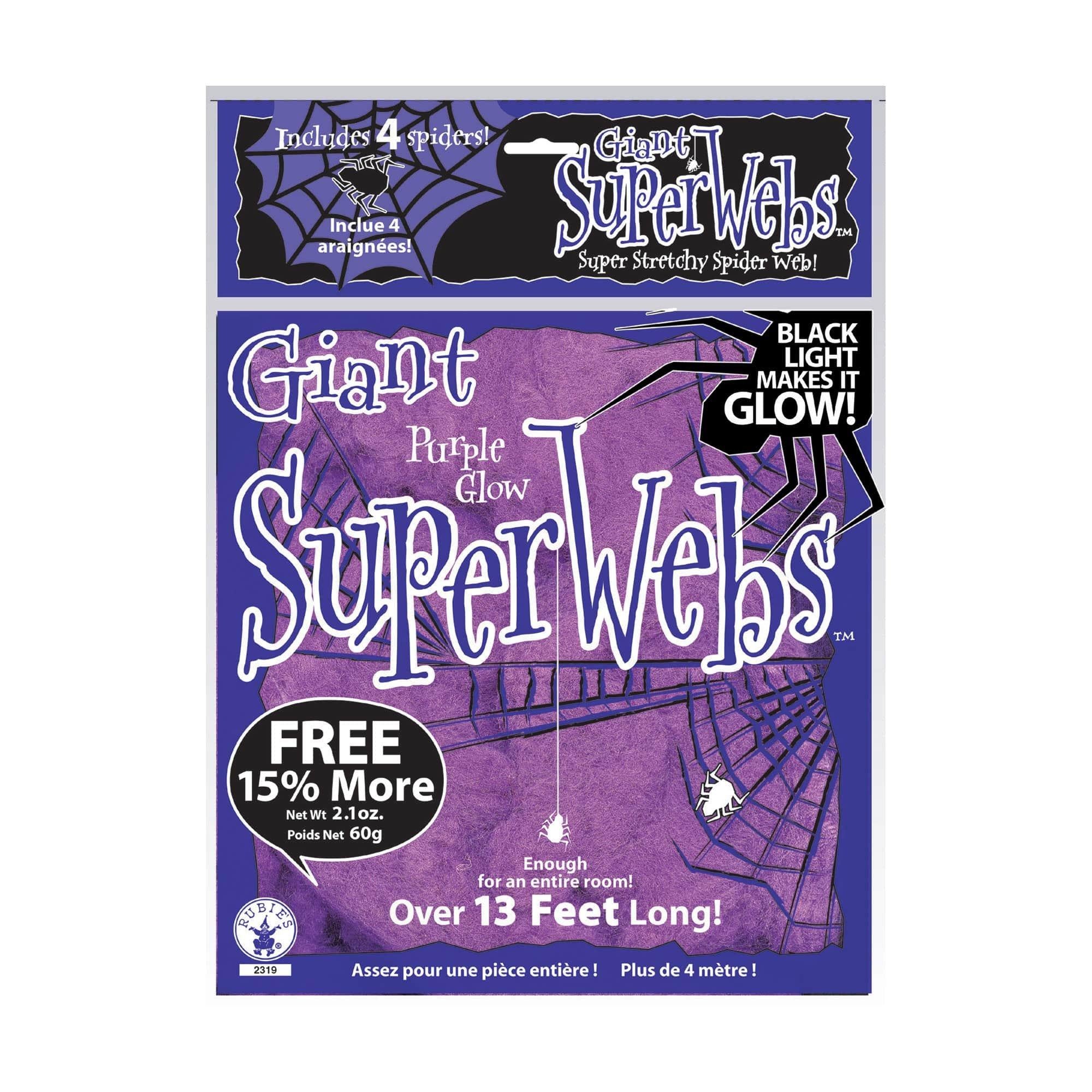 Giant Glow Super Spiderweb with 4 Spiders - 60 Grams, Assorted Colors