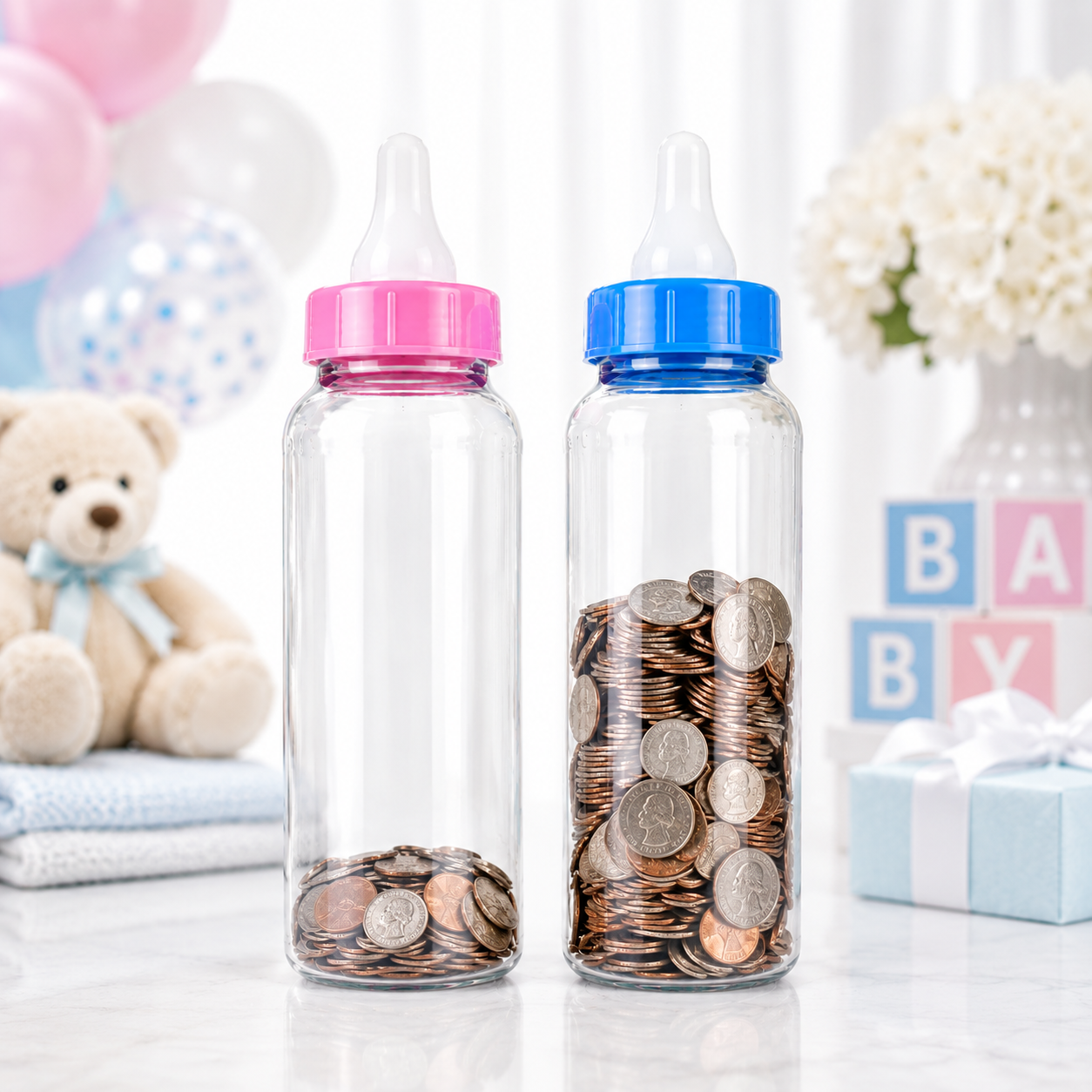 Baby Bottle Bank, 11in, Assorted Colors