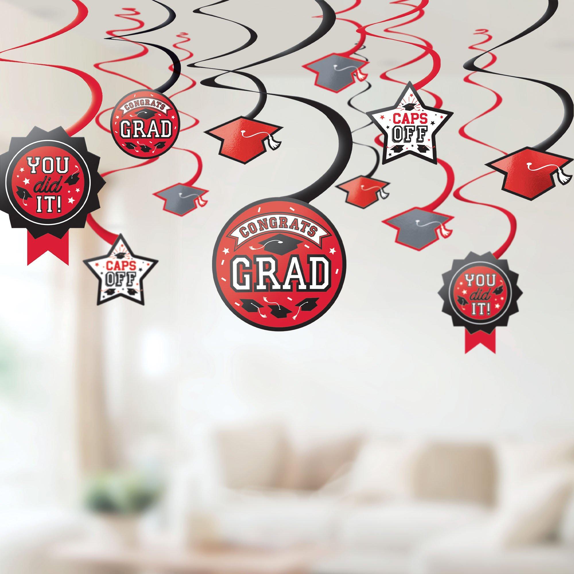Congrats Grad Swirl Decorations, 12pc, Assorted Colors